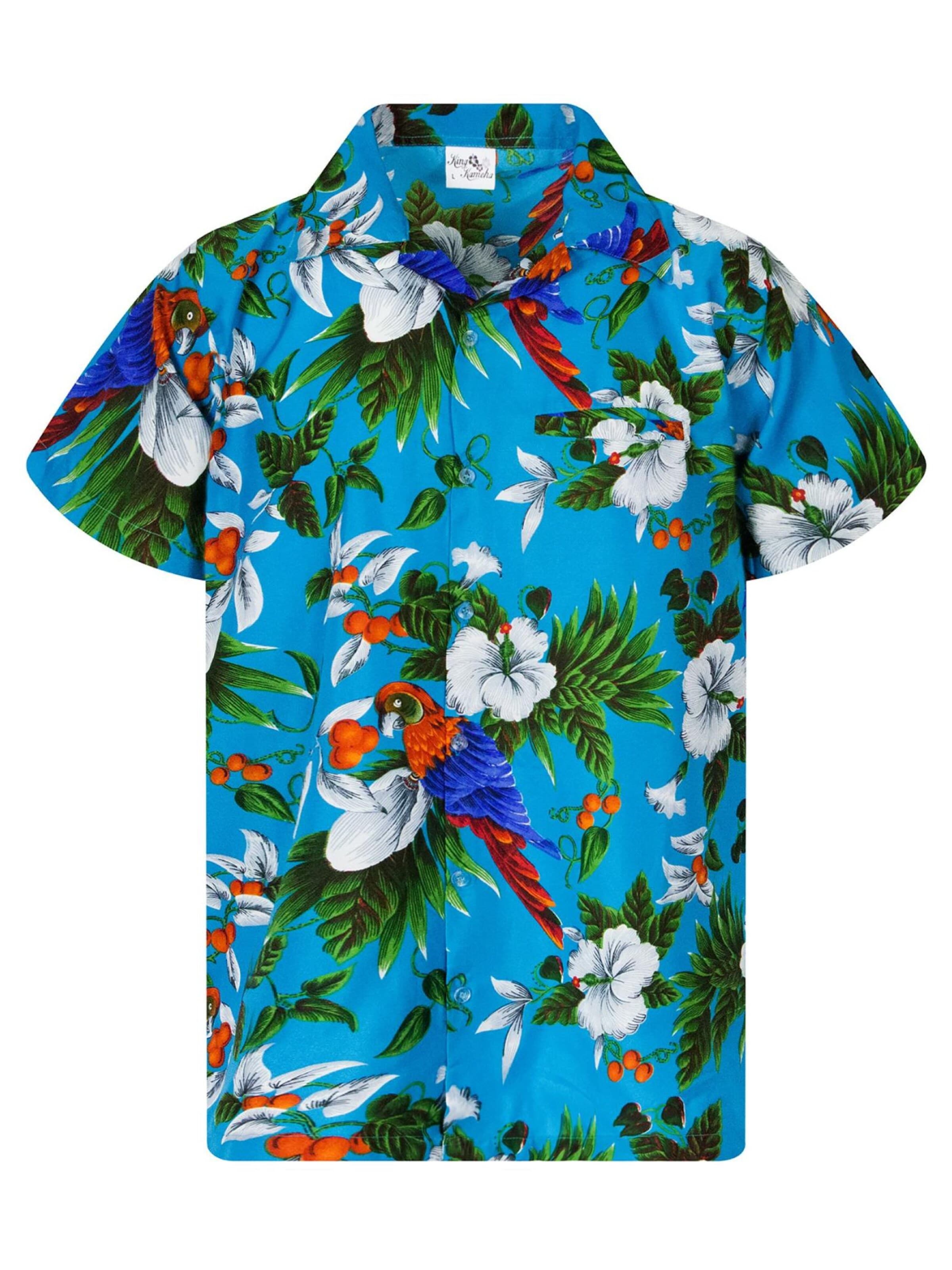 King Kameha Shirt 'Cherryparrot' in Blauw: voorkant