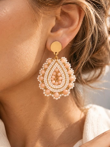 Alster Herz - Pendientes 'Barbados Pearl Blush' en naranja