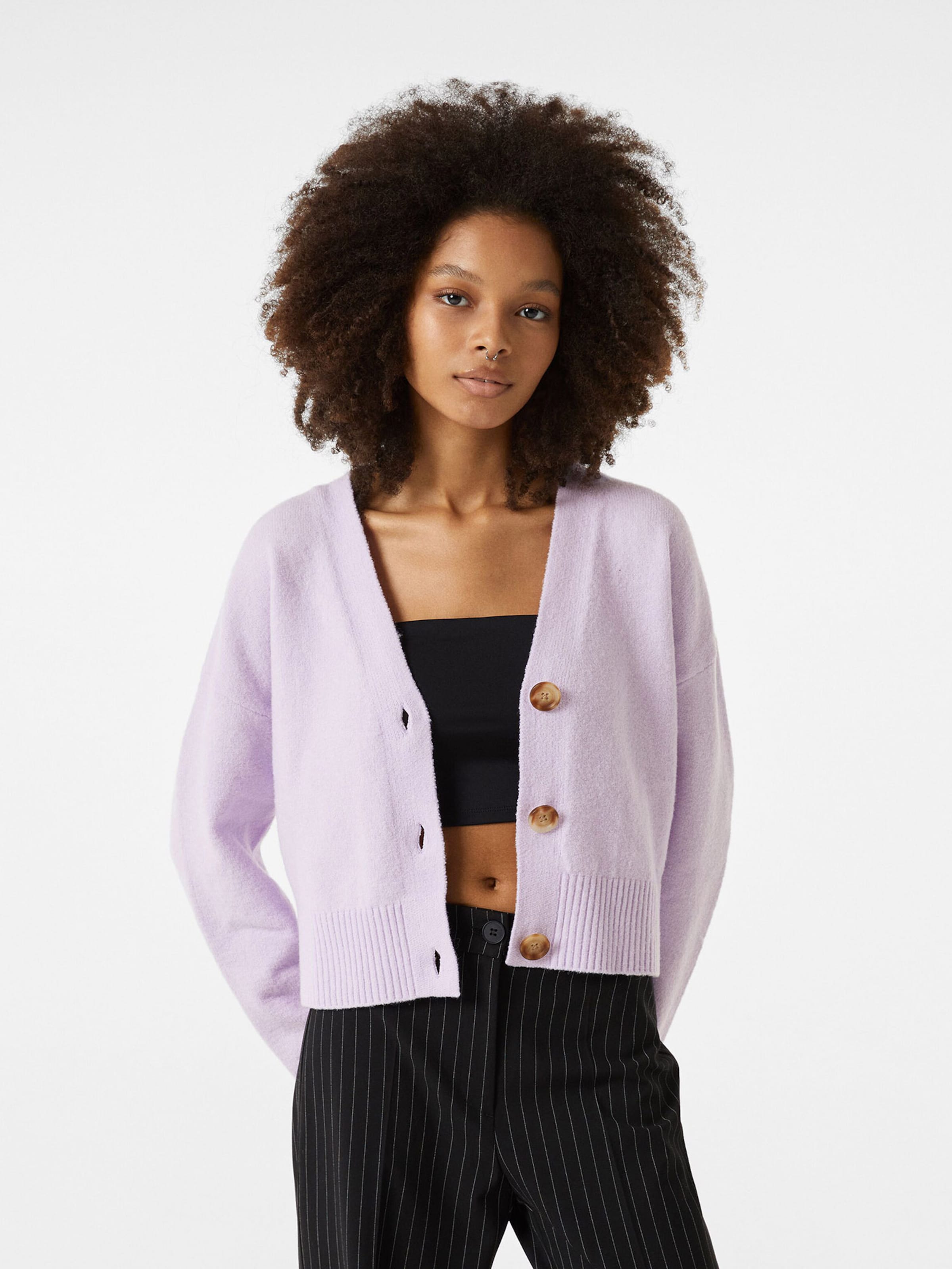 Bershka Knit Cardigan in Pastel Purple ABOUT YOU