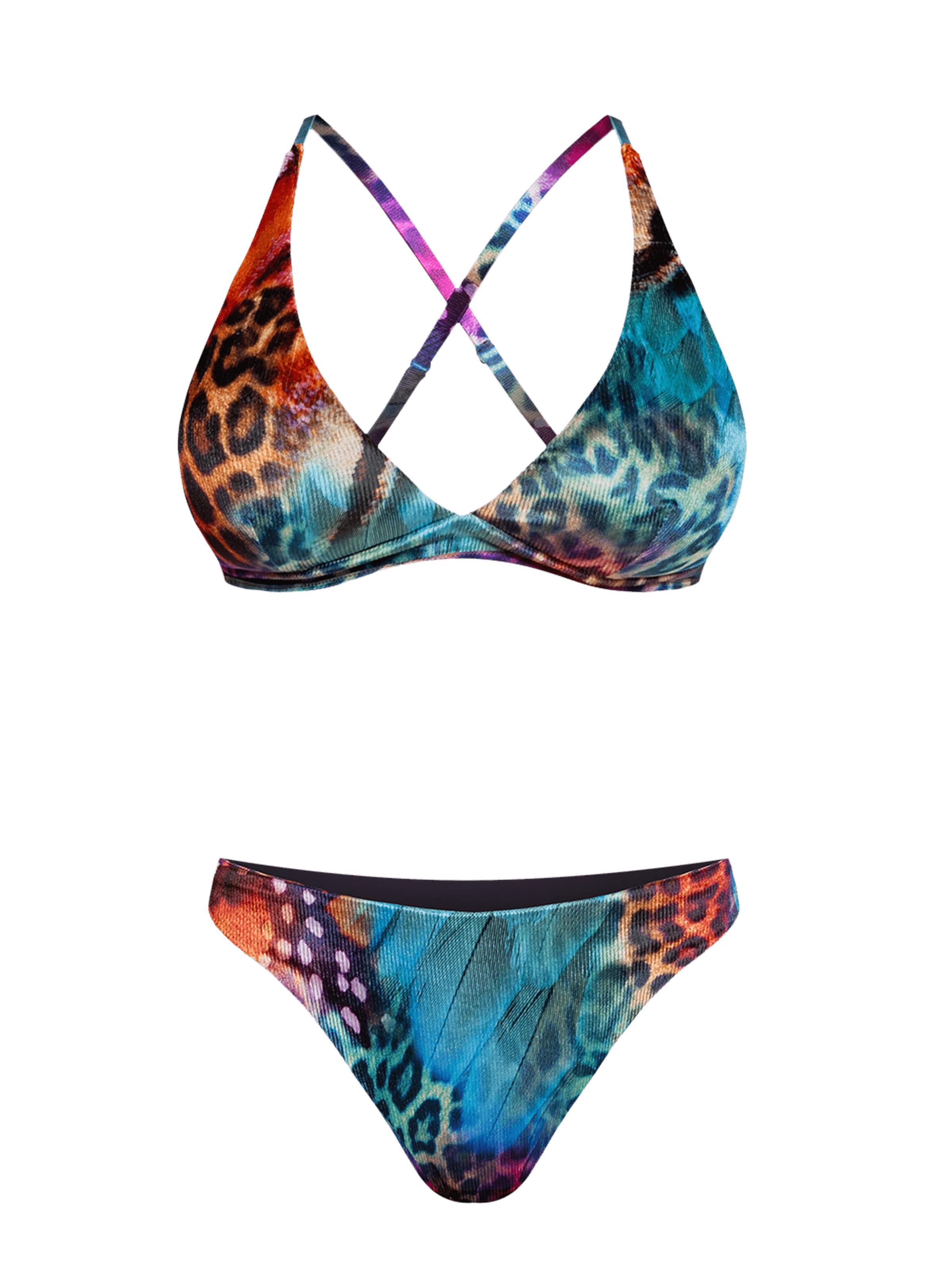 JIORO Triangle Bikini top 'LEO NEON WILD' in Mixed colours