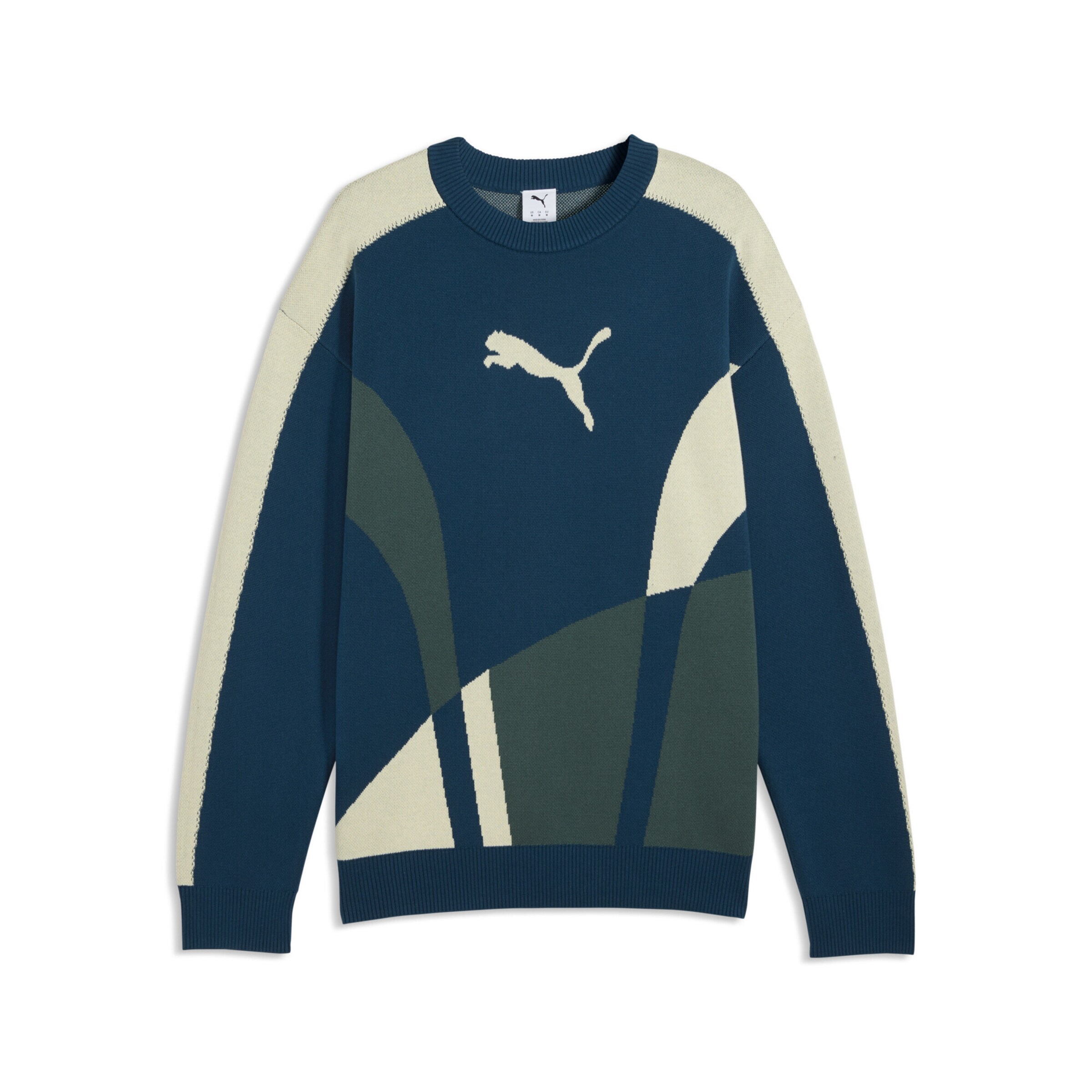 PUMA Trui 'T7' in XXS in de kleur Lichtbeige / Marine / Groen gemêleerd, Productweergave
