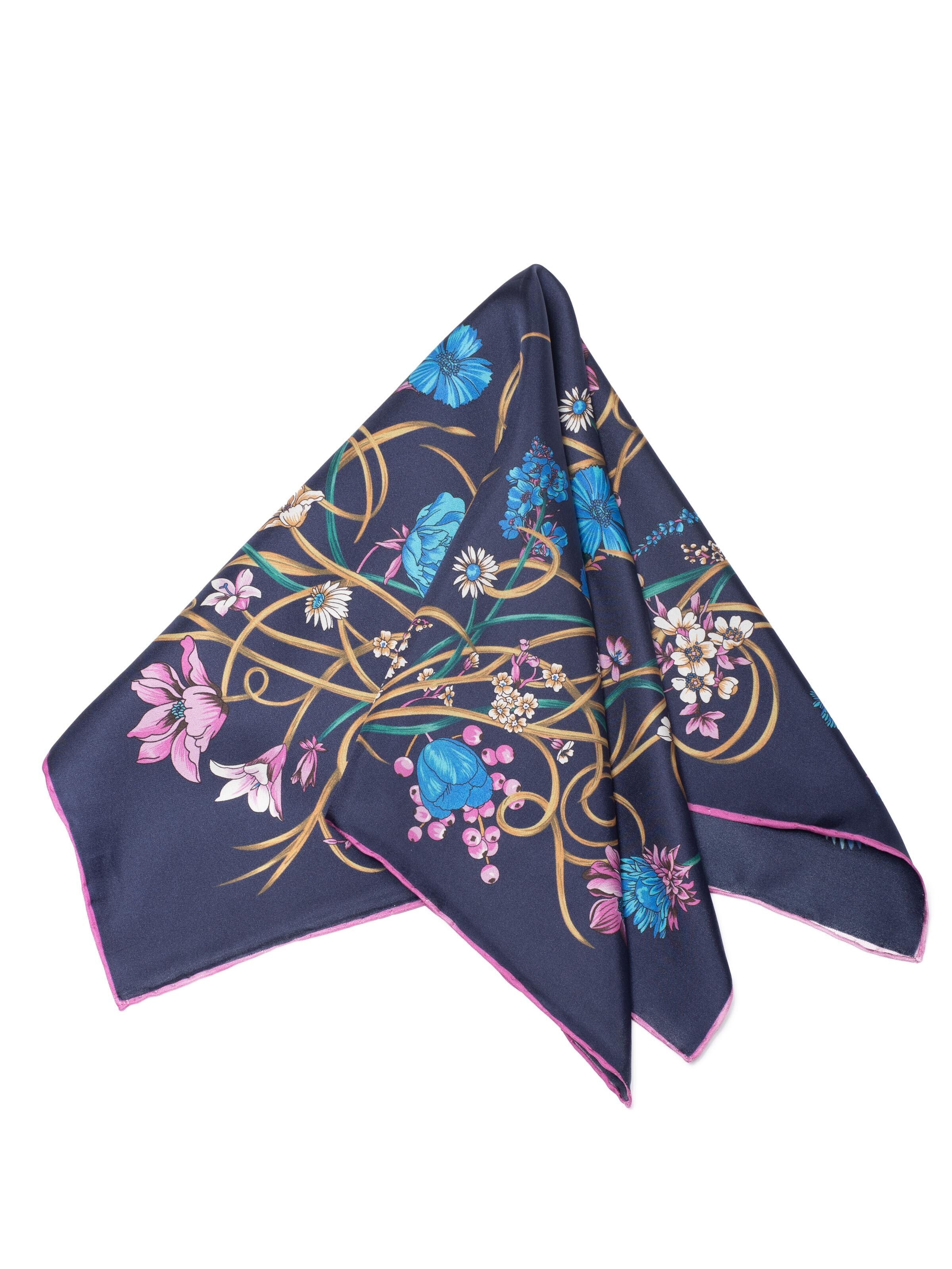 MayTree - Chal 'Seidentuch handrolliert aus Twill-Seide,  53x53 Royal Garden dunkelblau' en azul