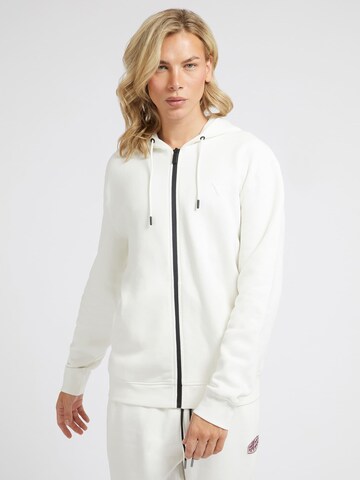 GUESS Zip-Up Hoodie in White: front