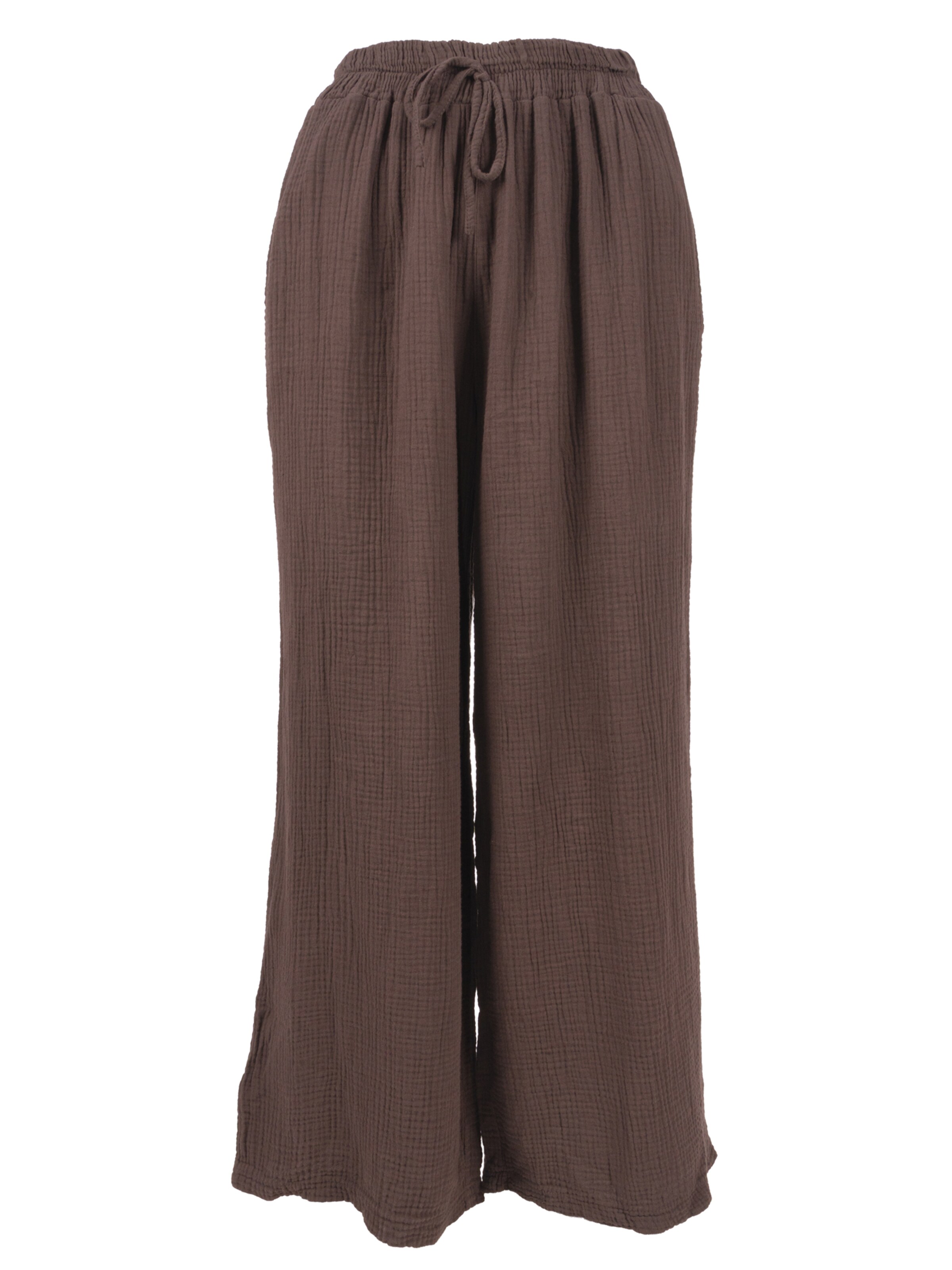 Seasons of April Wide leg Broek ' AYANA MUSSELIN ' in Bruin: voorkant