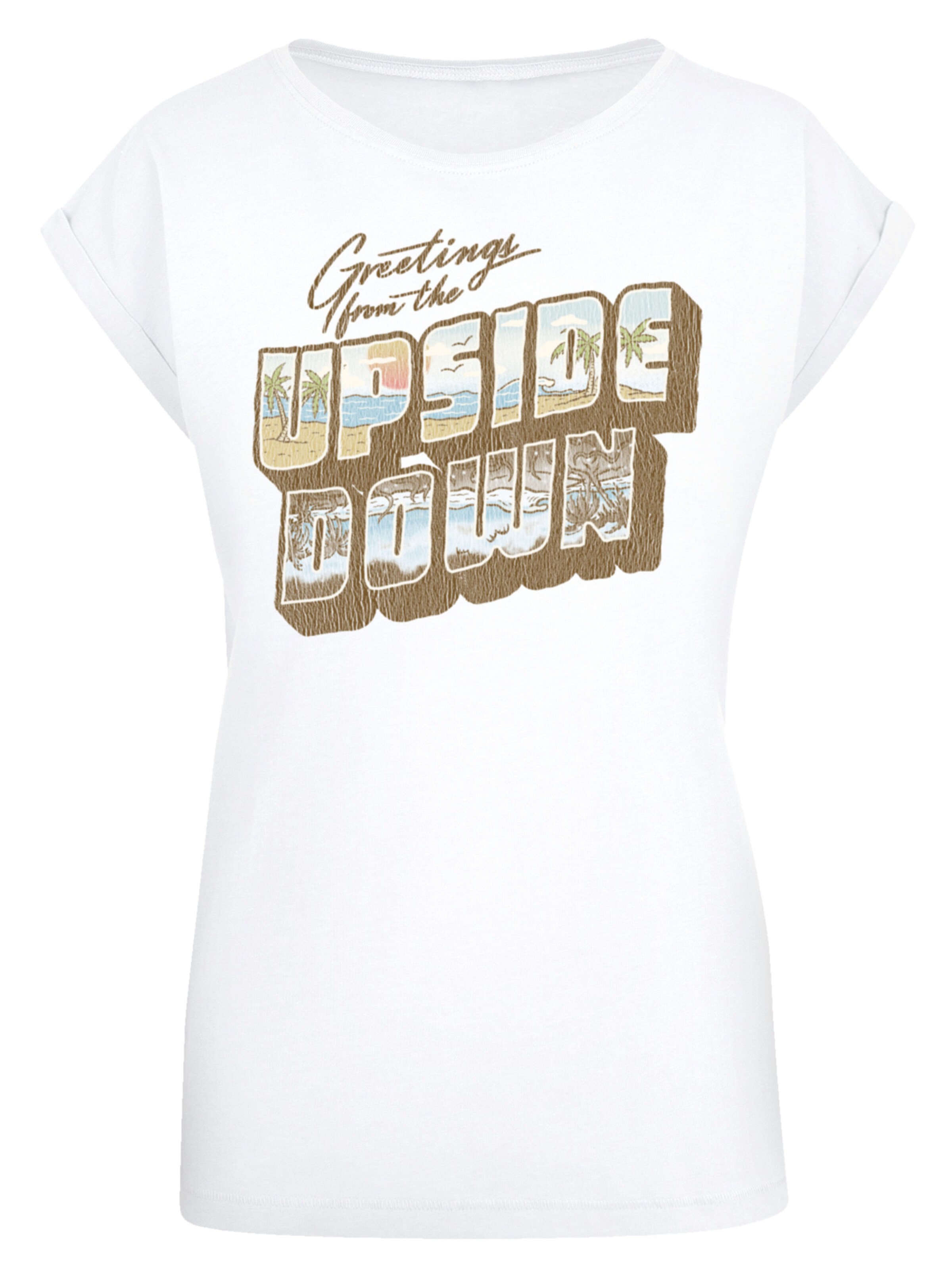 F4NT4STIC Shirt 'Stranger Things Greetings From Upside Down Netflix TV Series' in Wit: voorkant