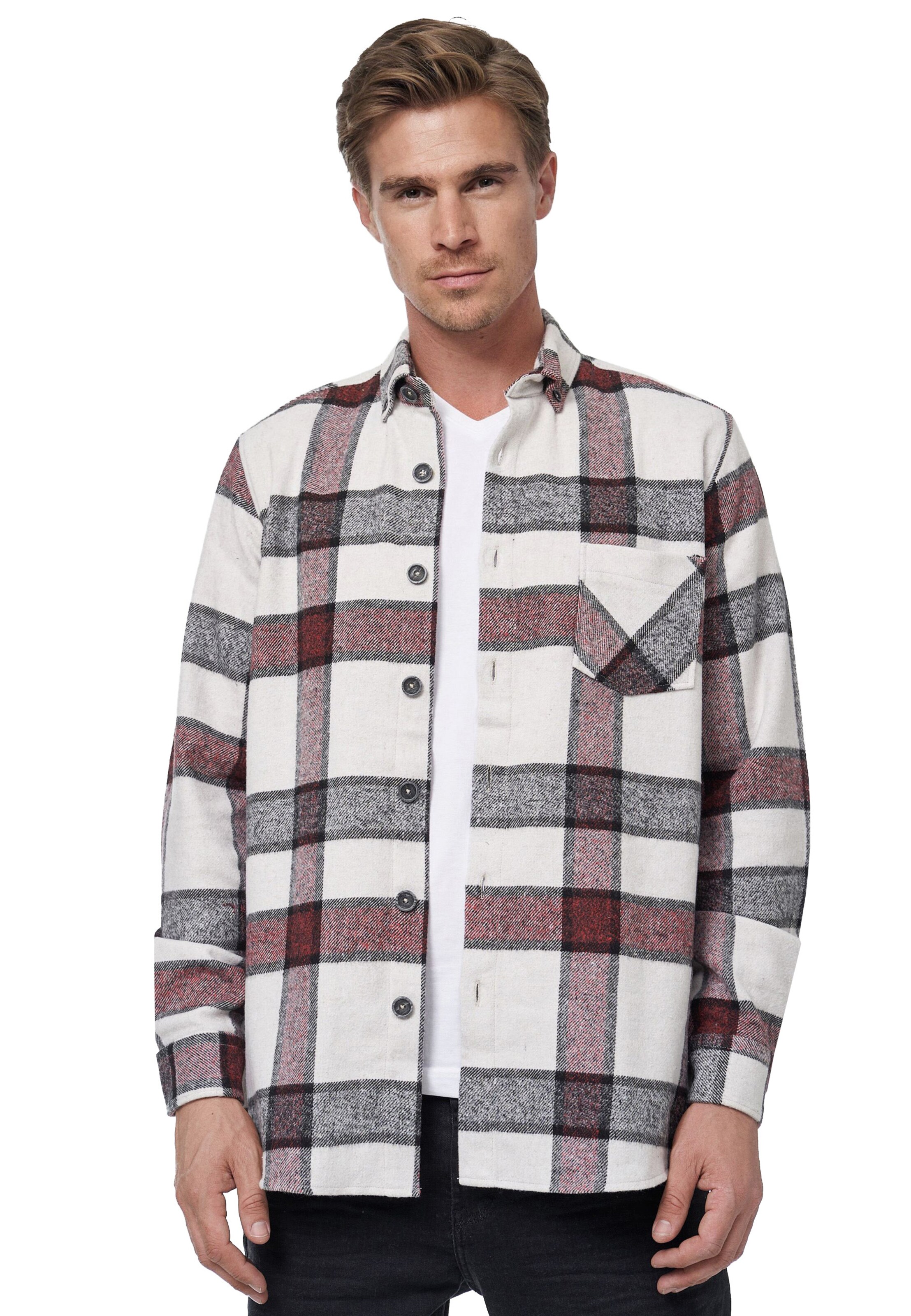 Rusty Neal Slim Fit Langarmhemd in Weiß: Vorderseite