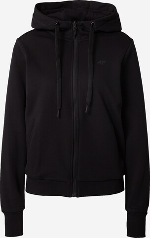 4F Athletic Zip-Up Hoodie in Black: front