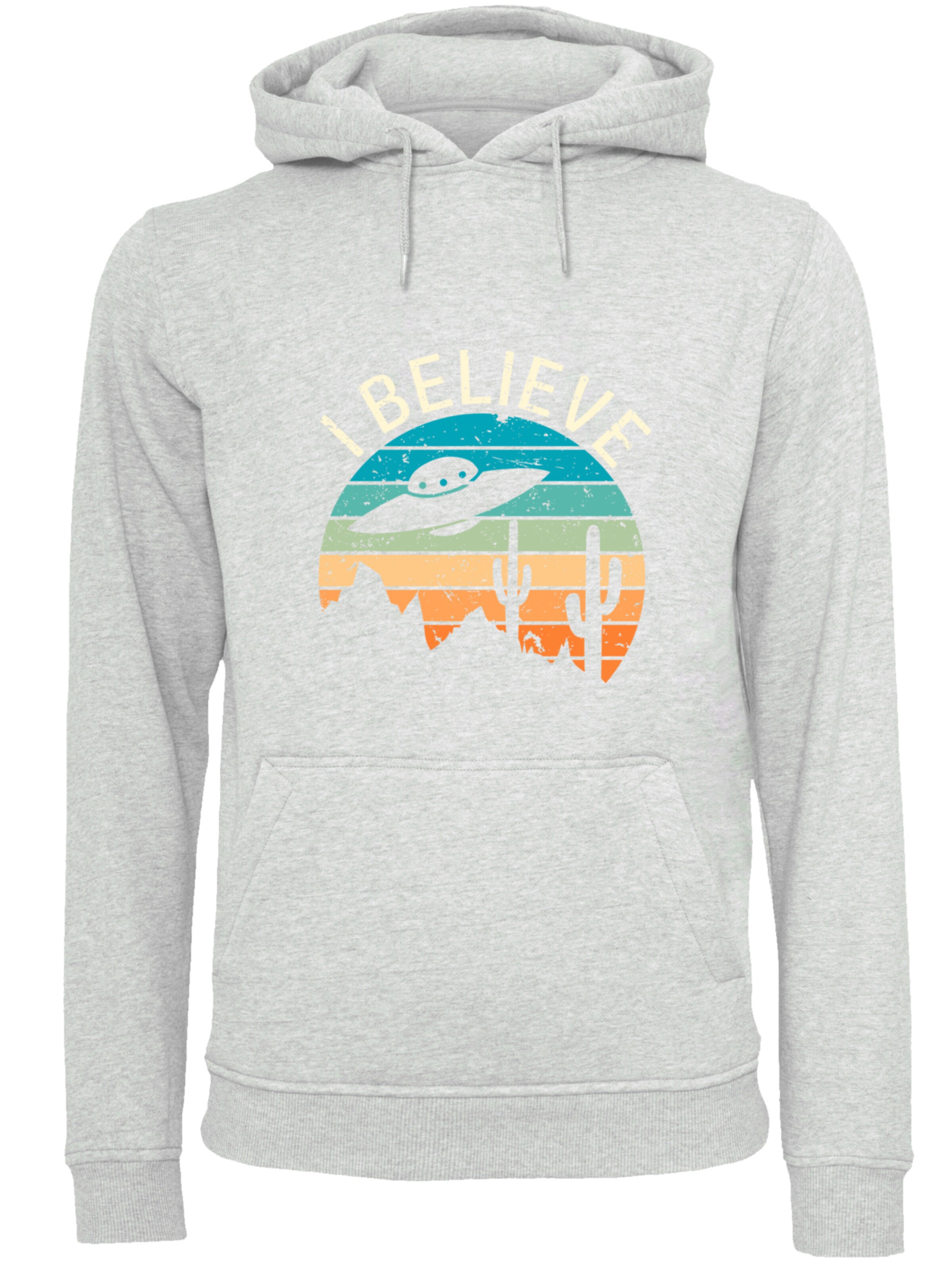 Sweat-shirt 'I Believe UFO Alien Sonnenuntergang' F4NT4STIC en gris : devant