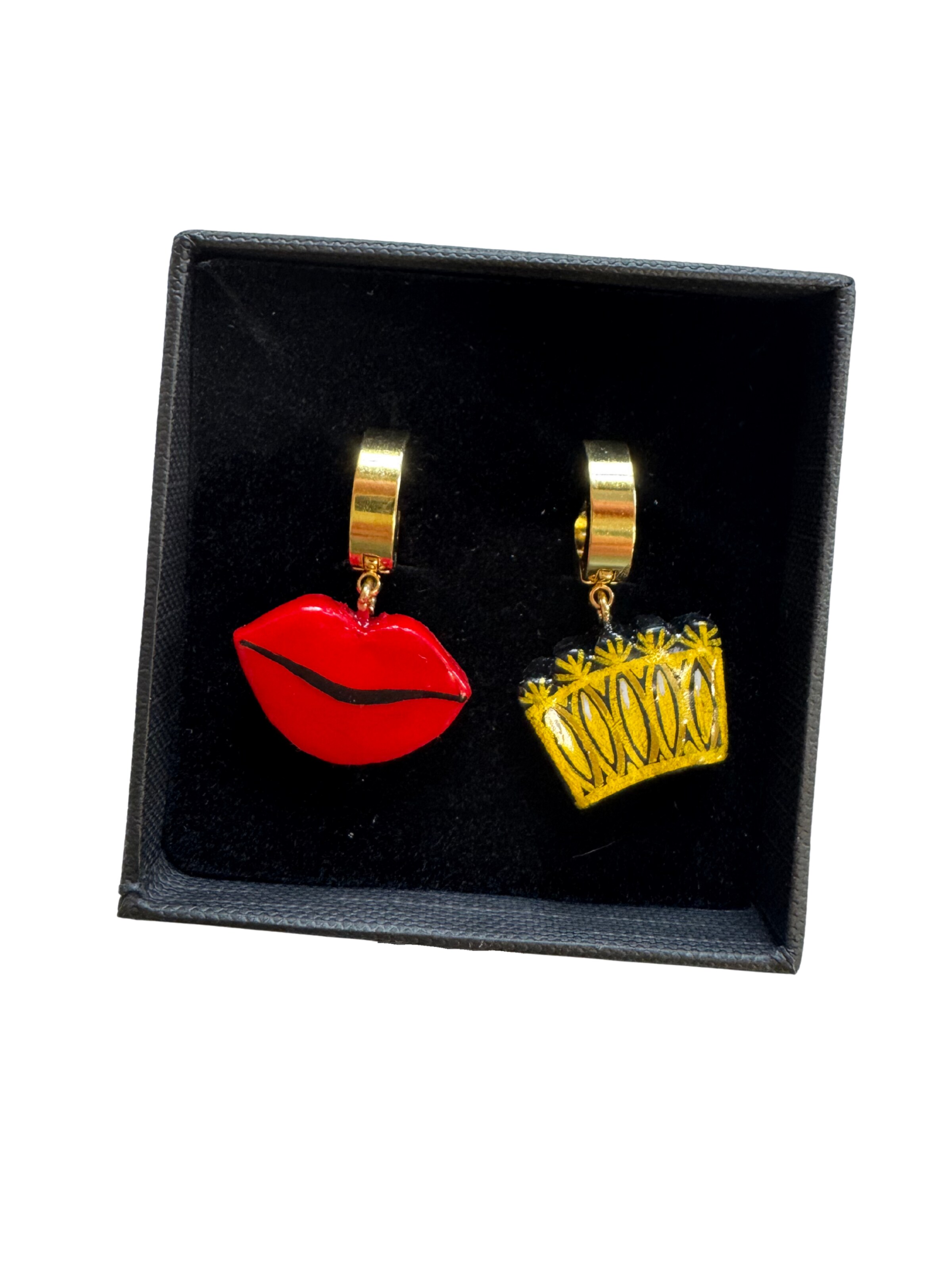 RADADA Earrings 'Golden Crown & Red Lips' in Red