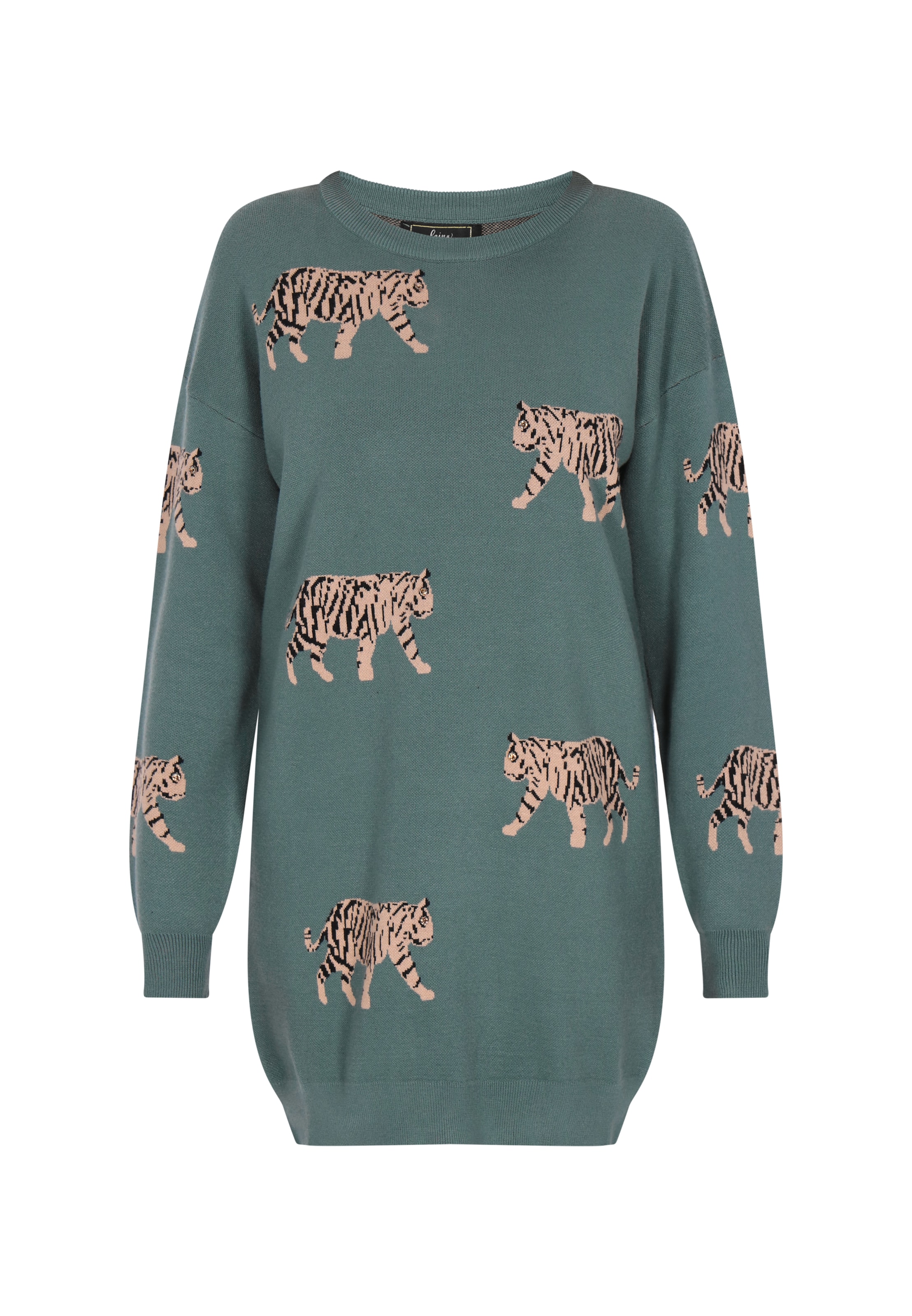 faina Gebreide jurk in Groen: voorkant