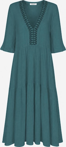 Haris Cotton Mekko 'Maxi Dress in Textured Cotton with Laced Trim V Neck' värissä vihreä: etupuoli