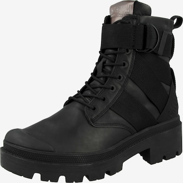 Palladium Lace-Up Ankle Boots in Black: front