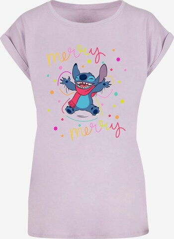 Maglietta 'Lilo And Stitch - Merry Rainbow' di ABSOLUTE CULT in lilla: frontale