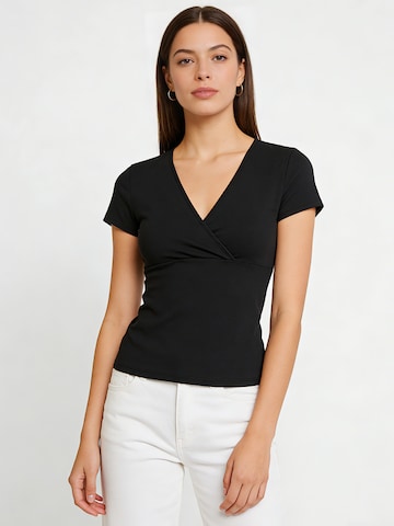 MEETWEE Shirt 'V-neck slim fit black' in Black