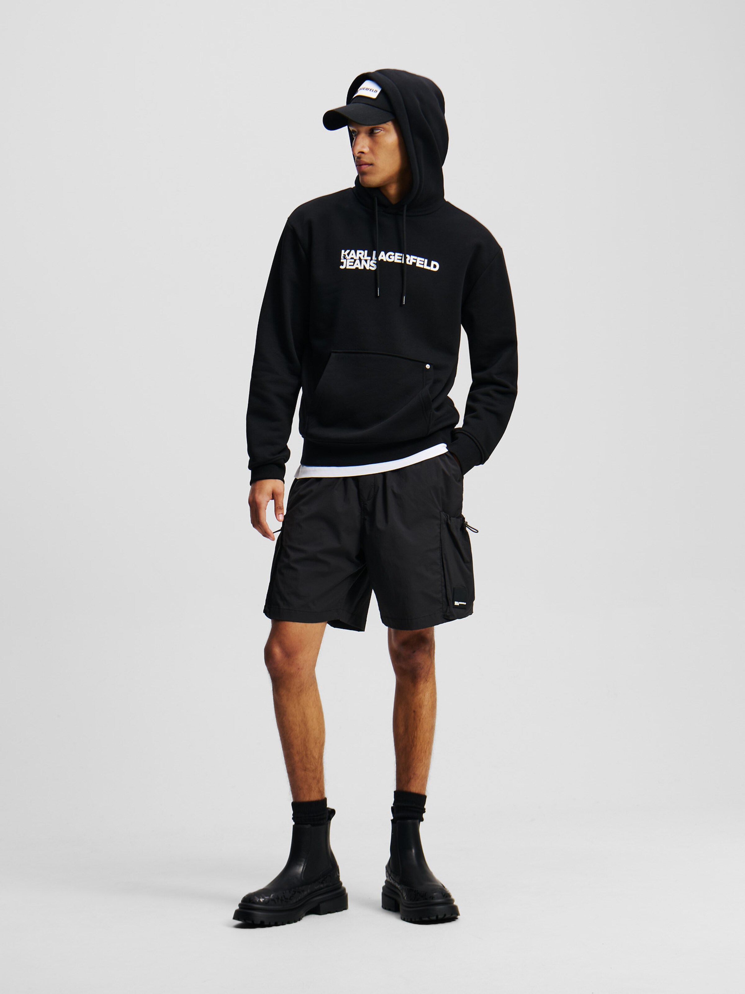 Karl Lagerfeld Sweatshort met logoprint in zwart online kopen | P&C