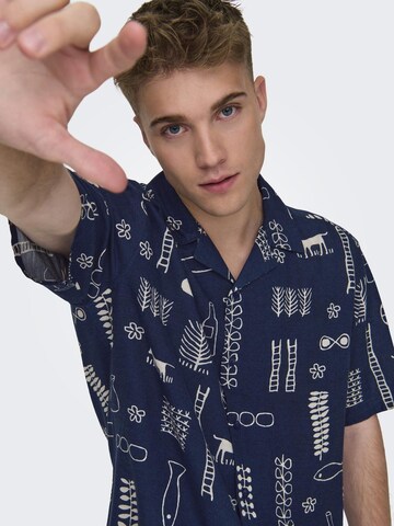Only & Sons Regular fit Button Up Shirt 'ALVIN' in Blue