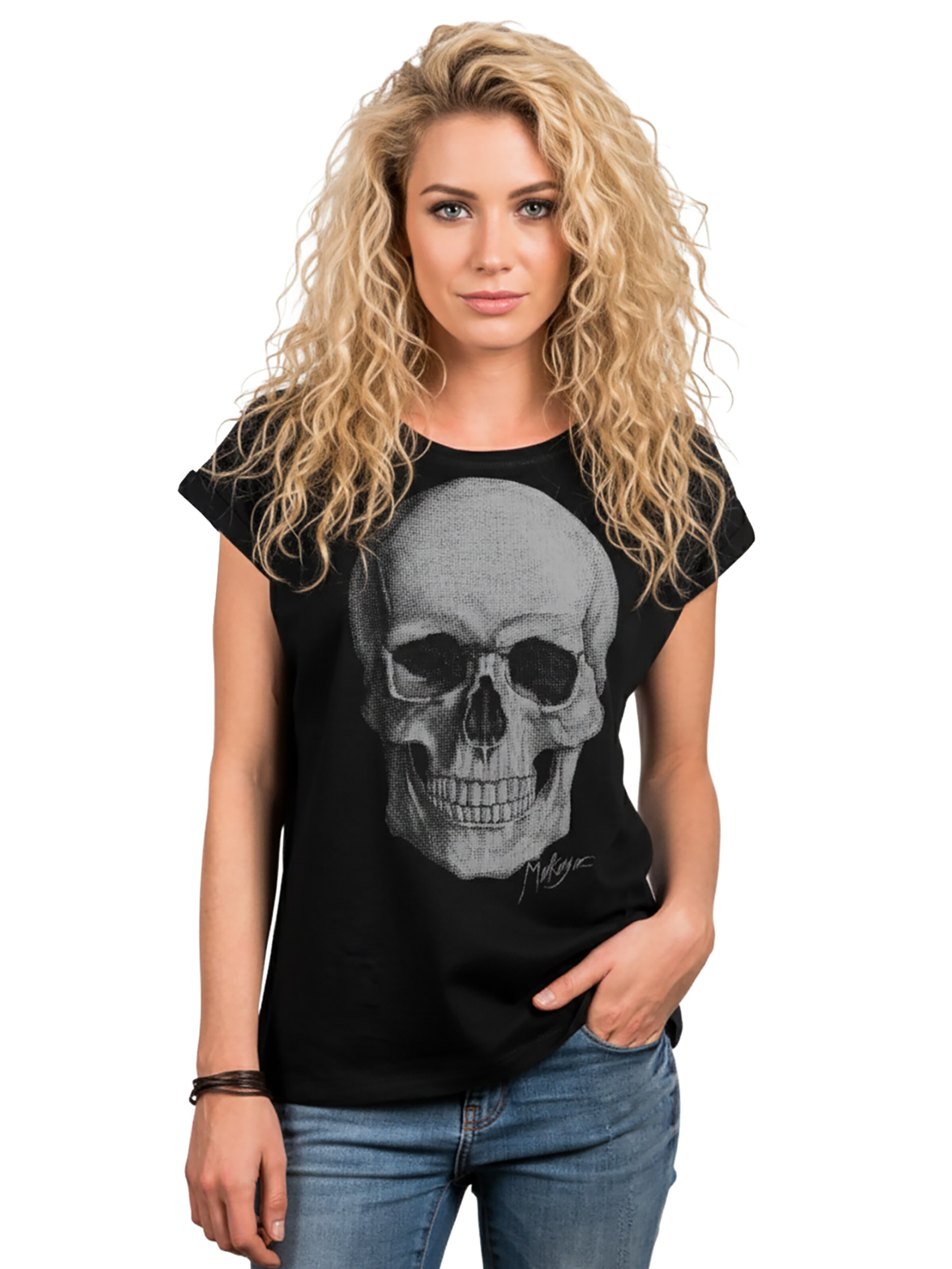 MAKAYA Shirt 'Totenkopf' in Black: front