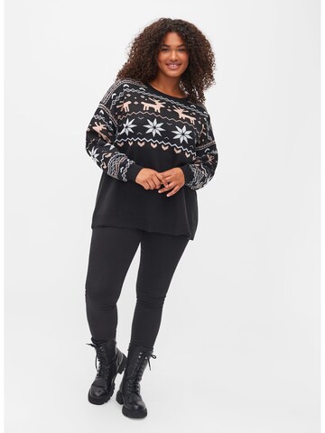 Zizzi Pullover 'Raindeer' in Schwarz