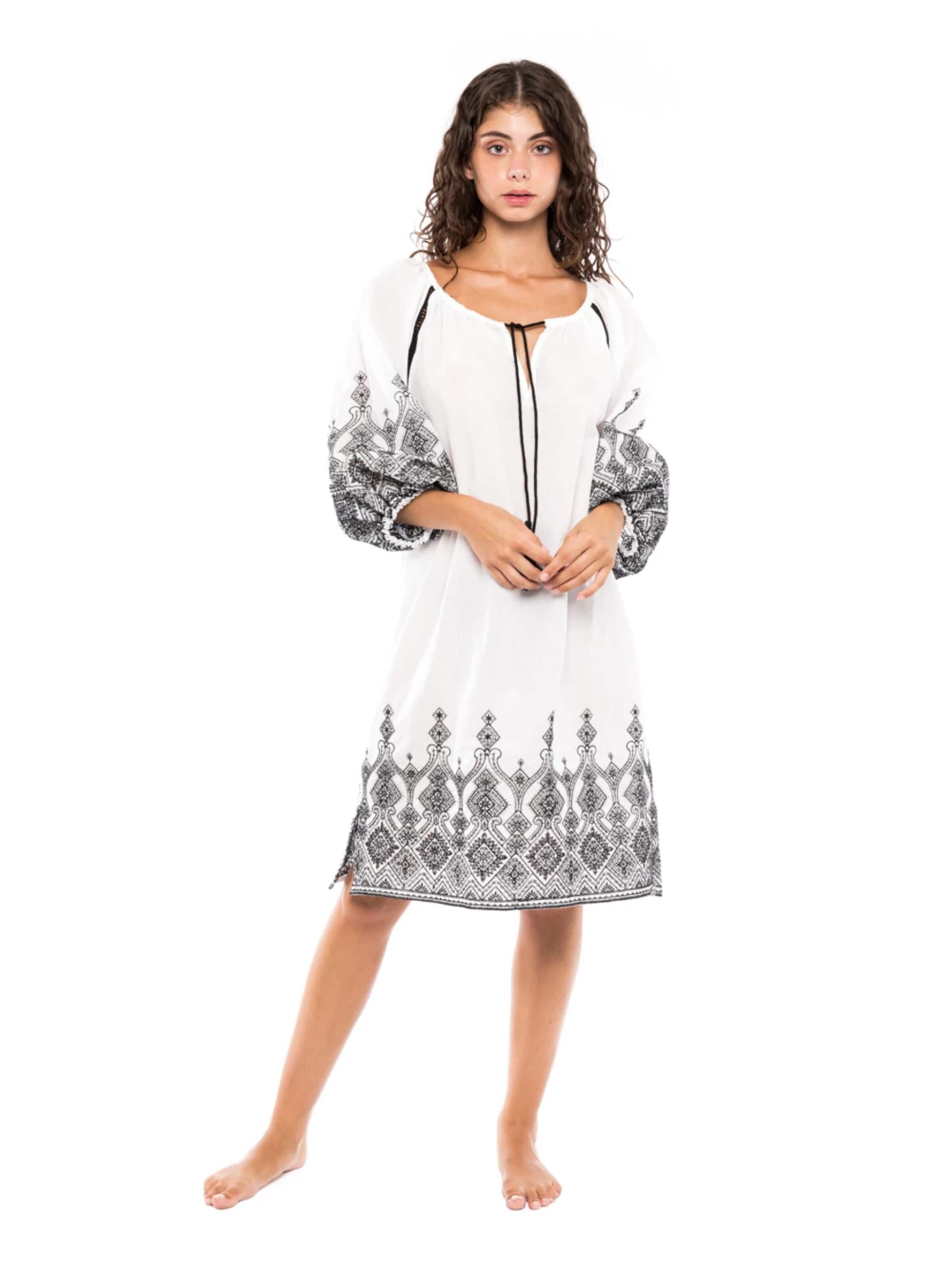Pink Label Zomerjurk 'BEACHWEAR EMBROIDERY BLACK' in Wit