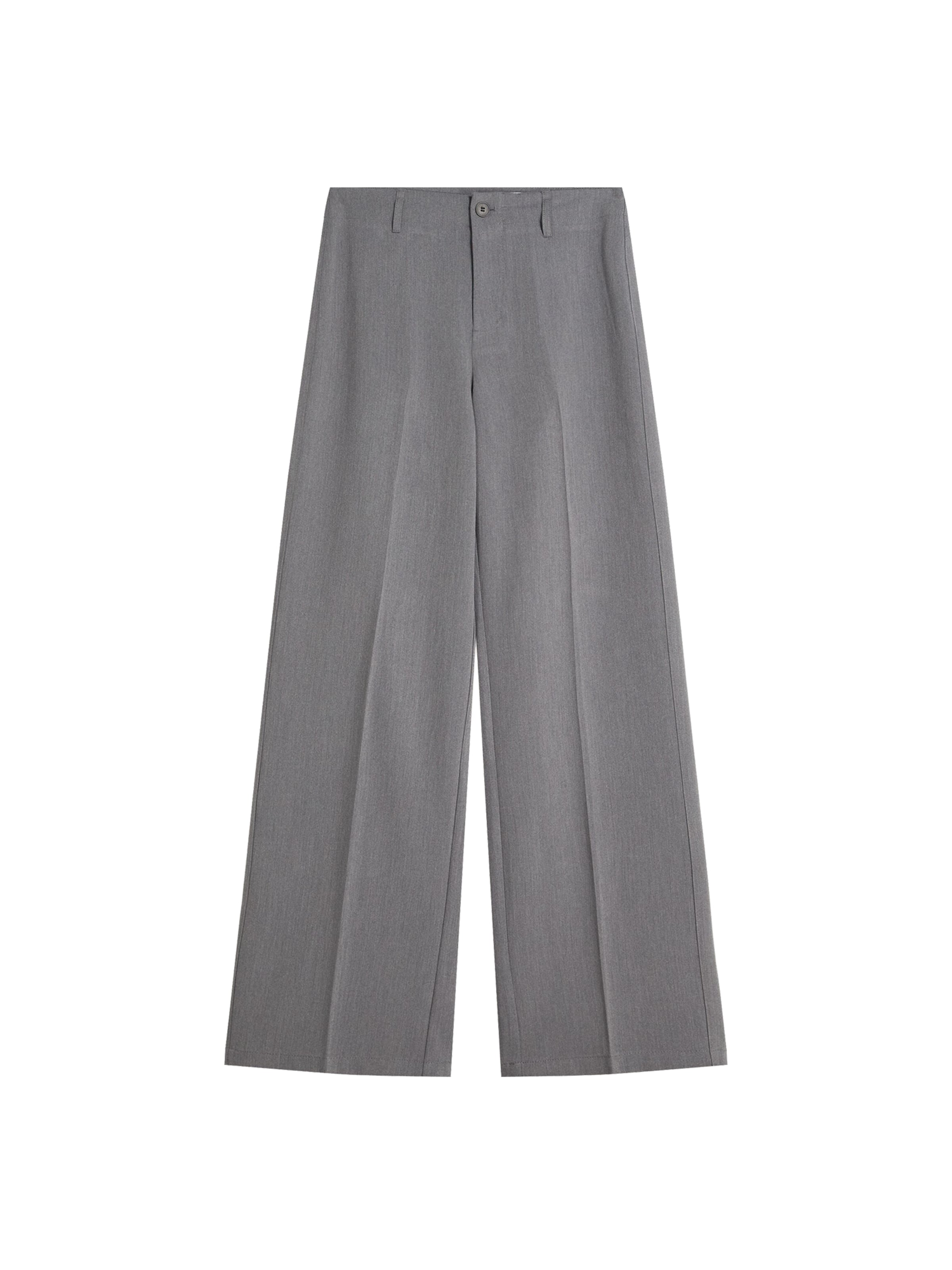 BershkaWide Leg/ Široke nogavice Hlače na crtu - siva boja: prednji dio