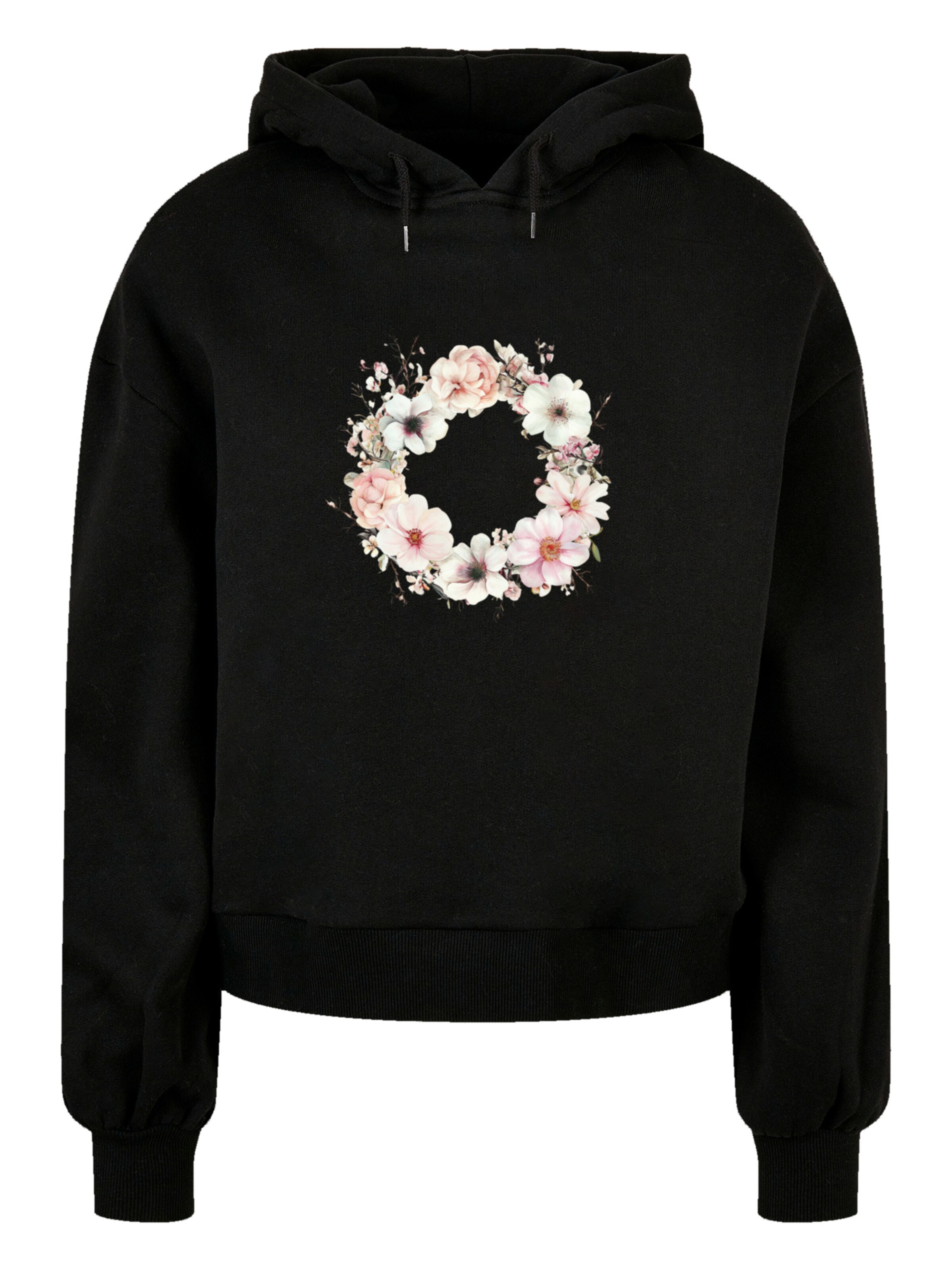 F4NT4STIC Sweatshirt 'Pink Floral Wreath - Decorative Spring Flower' in Black: front