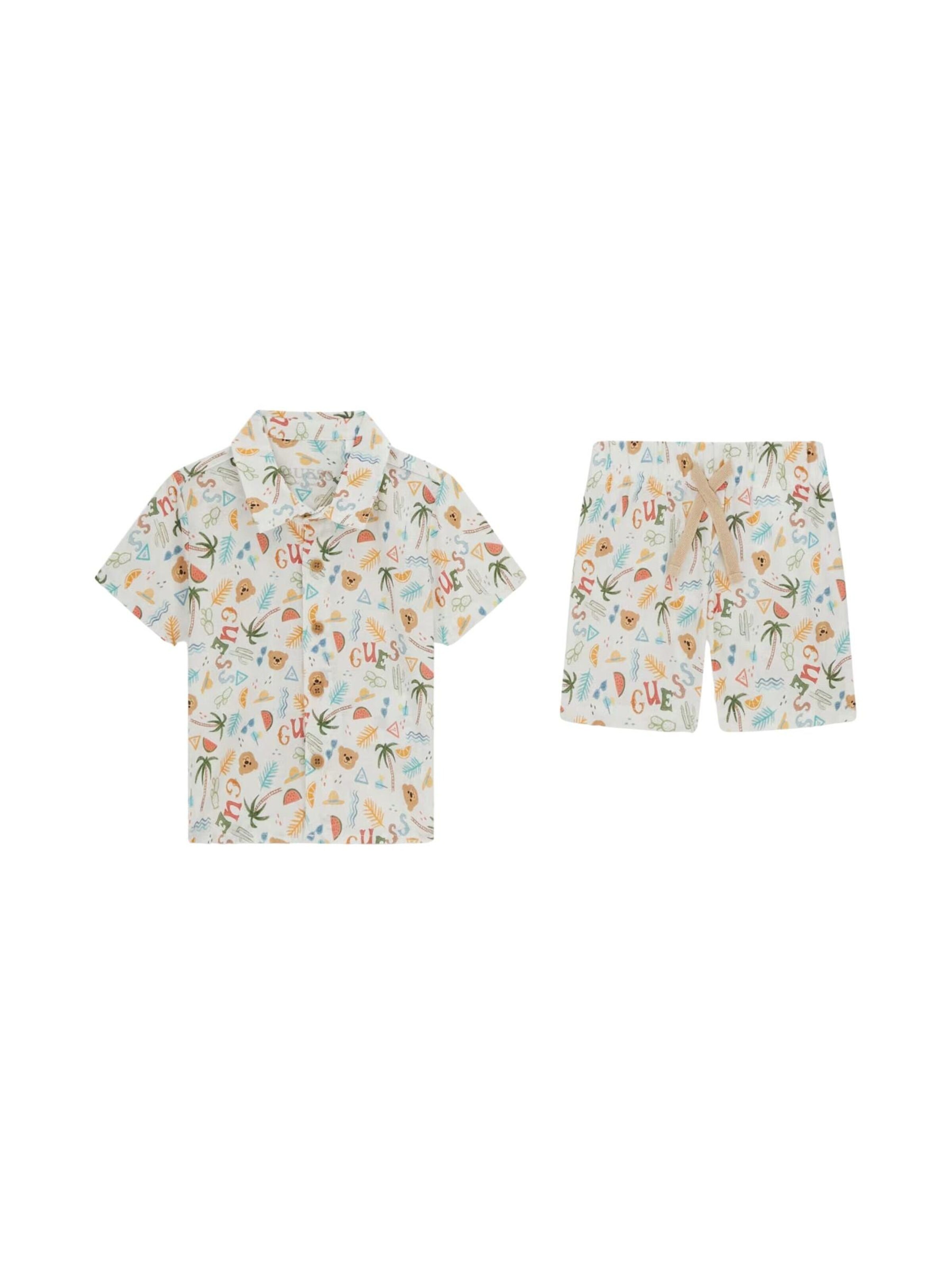 GUESS KIDS Zestaw 'GUESS KIDS SET CO BLEND SS SHIRT+SHORTS Completi' w kolorze biały: przód