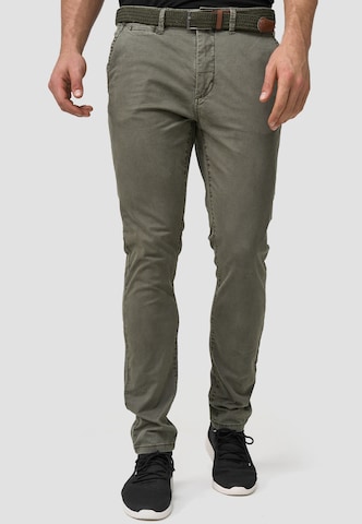 Coupe slim Pantalon chino INDICODE JEANS en vert : devant