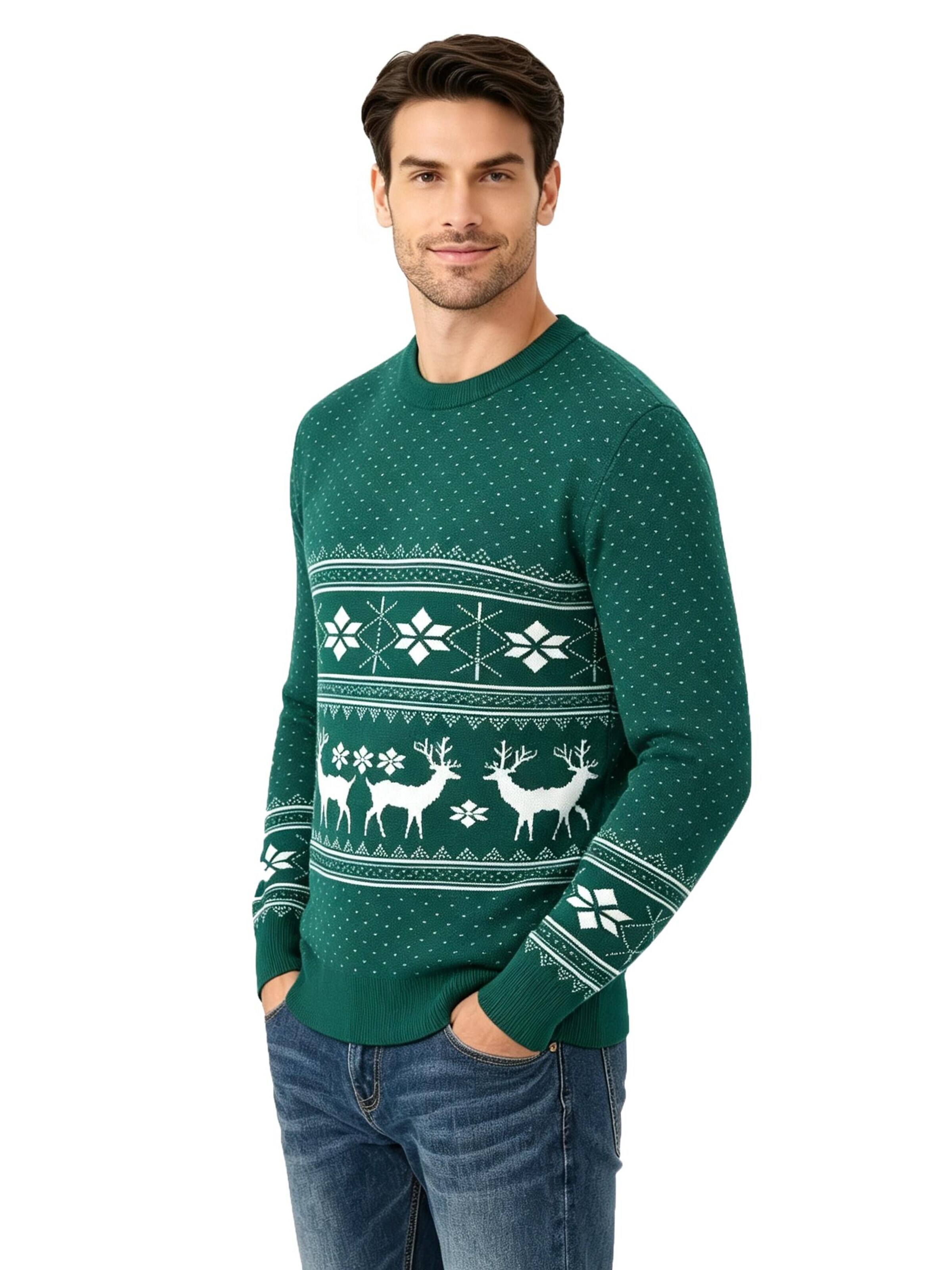 KoJooin Sweter 'Weihnachtspullover für Herren Rundhalsausschnitt Langarm Pullover' w kolorze zielony