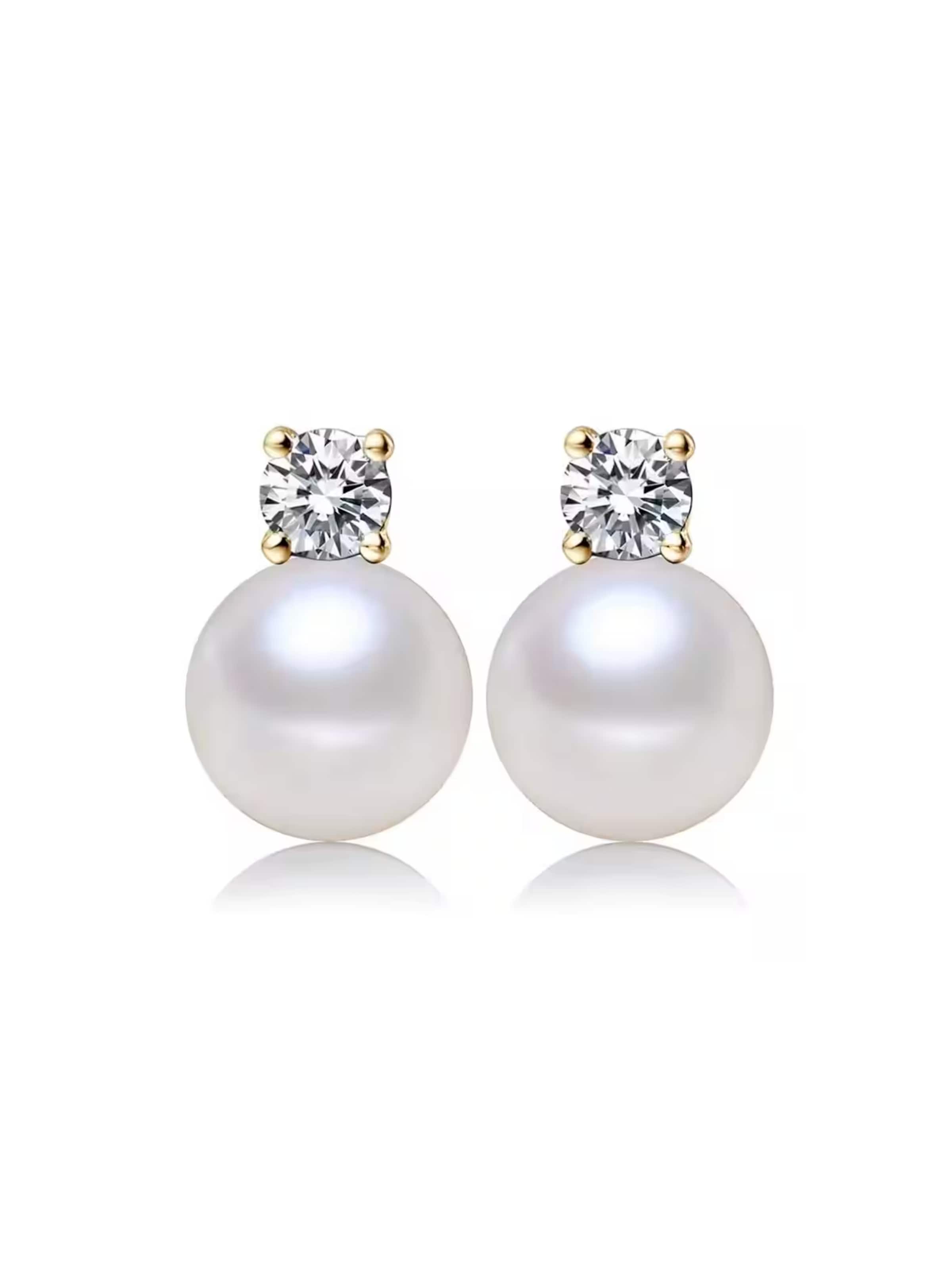 ROUGEMONT Jewellery Earrings 'Extravagante Perlen Ohrstecker Süßwasserperle 925 Sterling Silber' in Gold: front