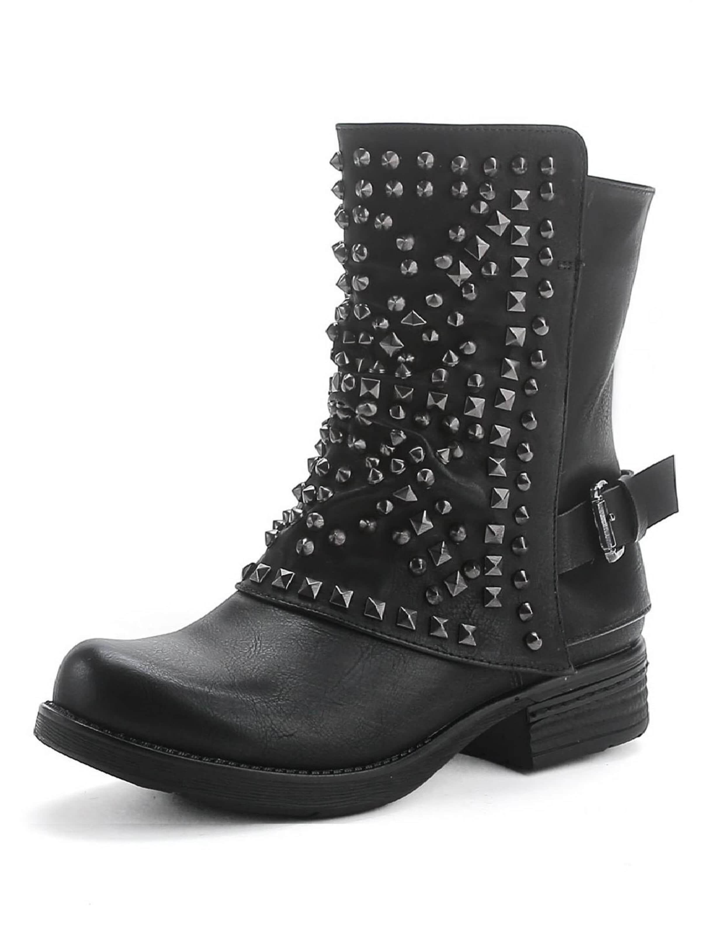 Pogolino Boots 'Damen Biker Boots Nieten Stiefeletten ST03' in Black: front