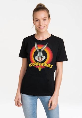 LOGOSHIRT Shirt 'Looney Tunes – Bugs Bunny Logo' in Zwart: voorkant