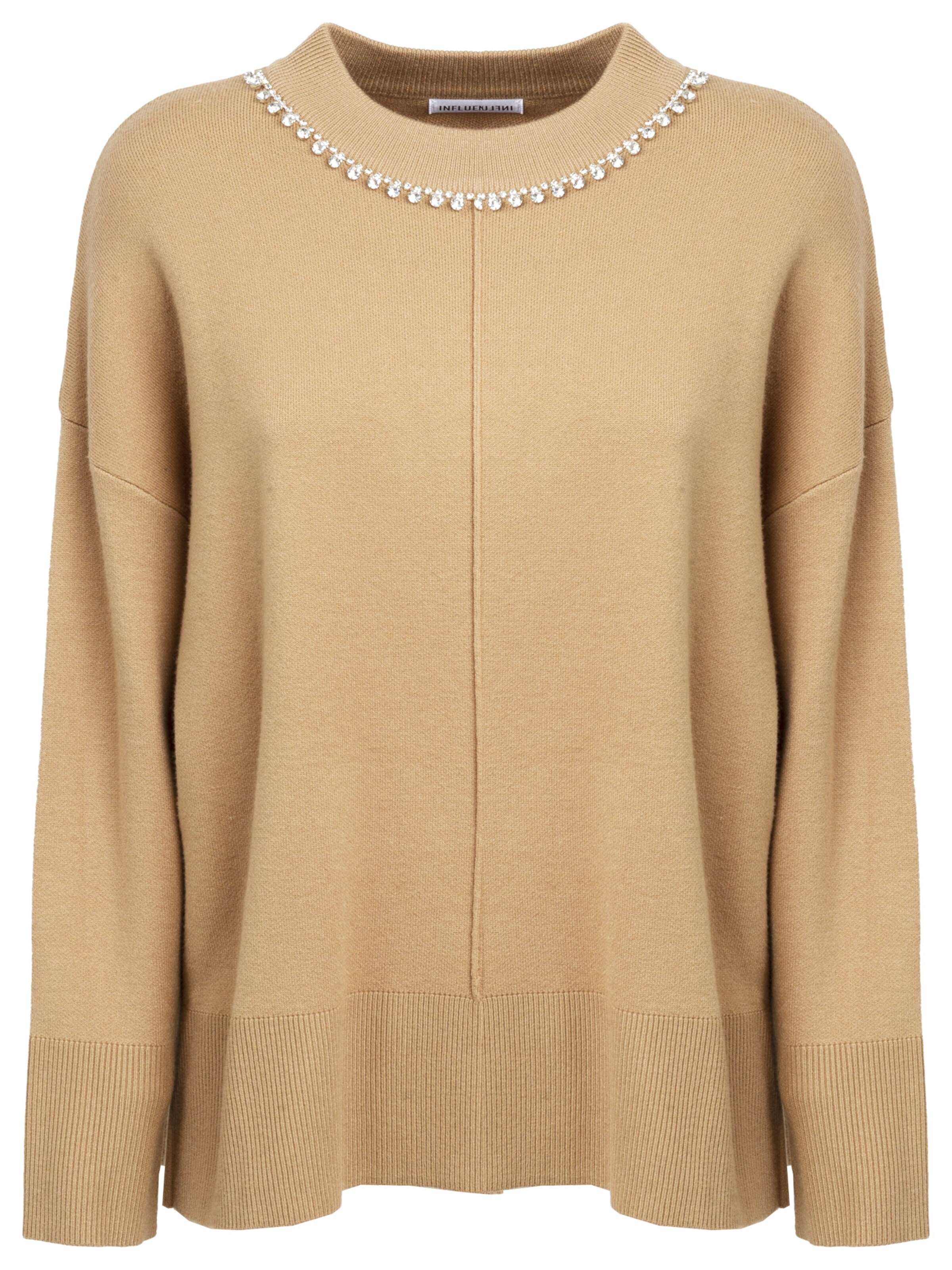 Influencer Pullover in Beige: Vorderseite