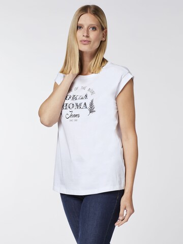 Oklahoma Jeans Top ' mit Statement-Print aus Jersey ' in White: front