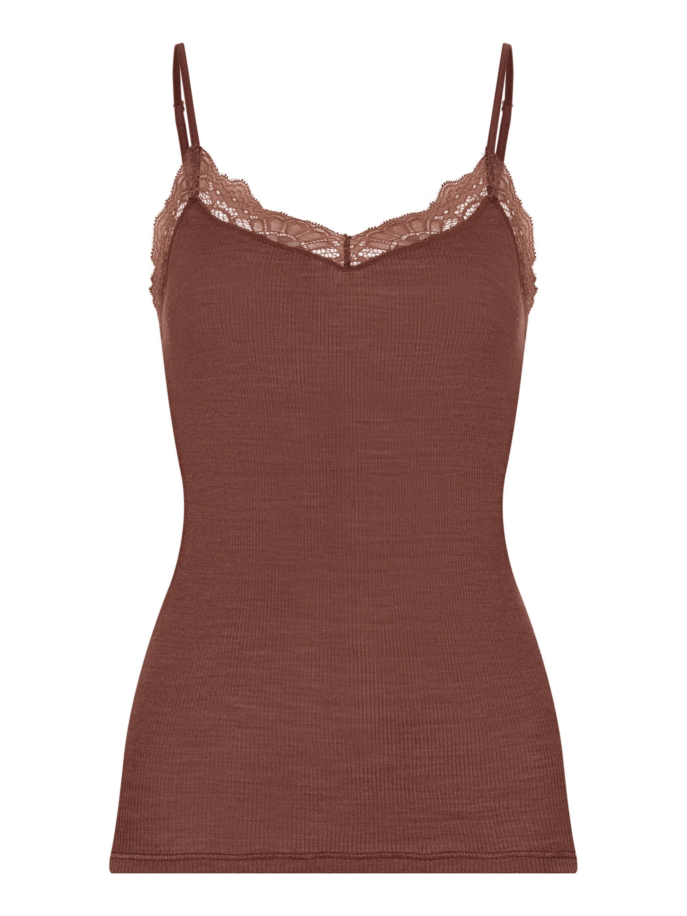 Hanro Top ' Woolen Lace ' in Bruin: voorkant