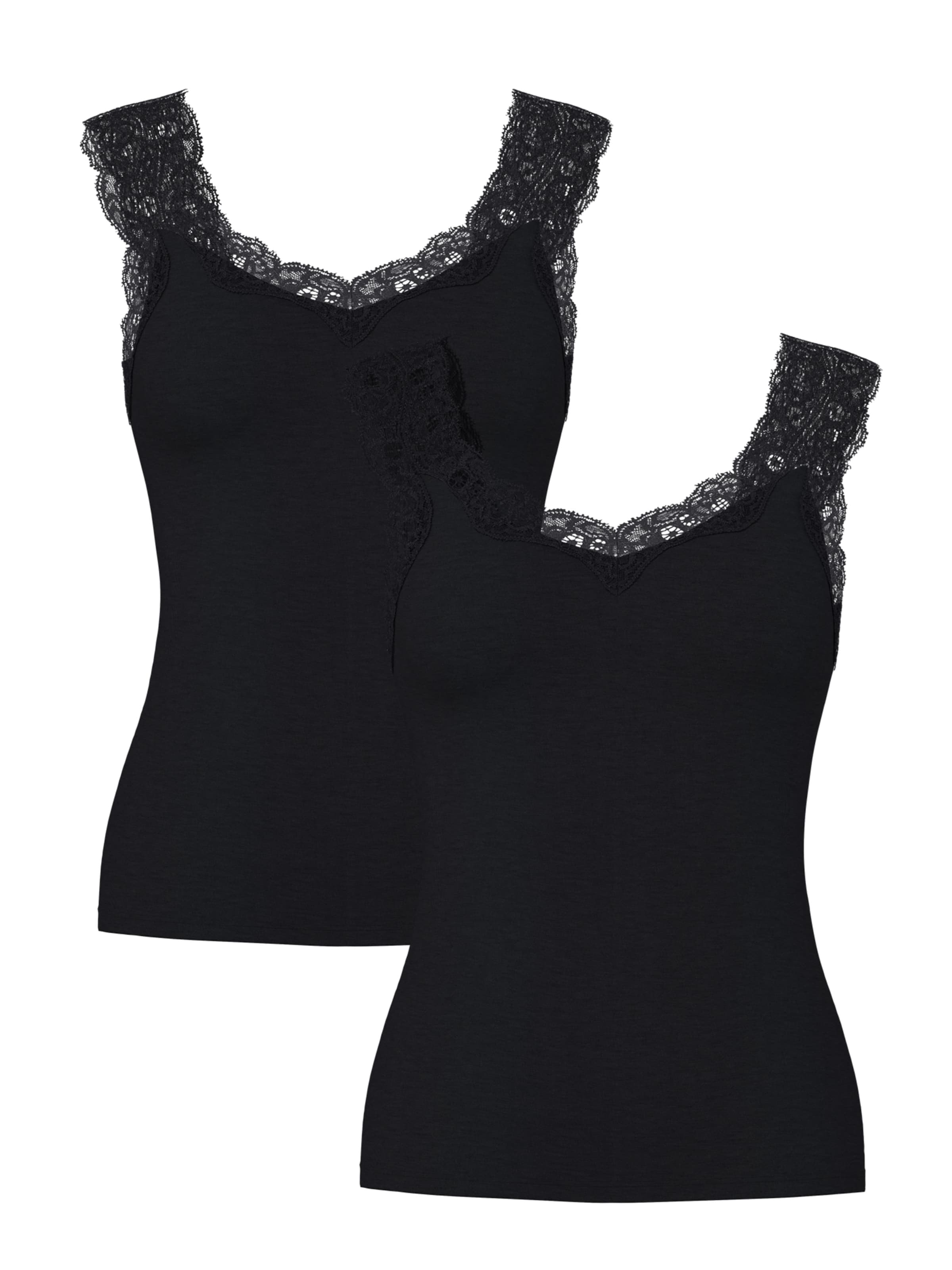 PIECES Top 'Pieces Dames Top Kant PCBARBERA LACE 2-Pack Effen' in Zwart: voorkant