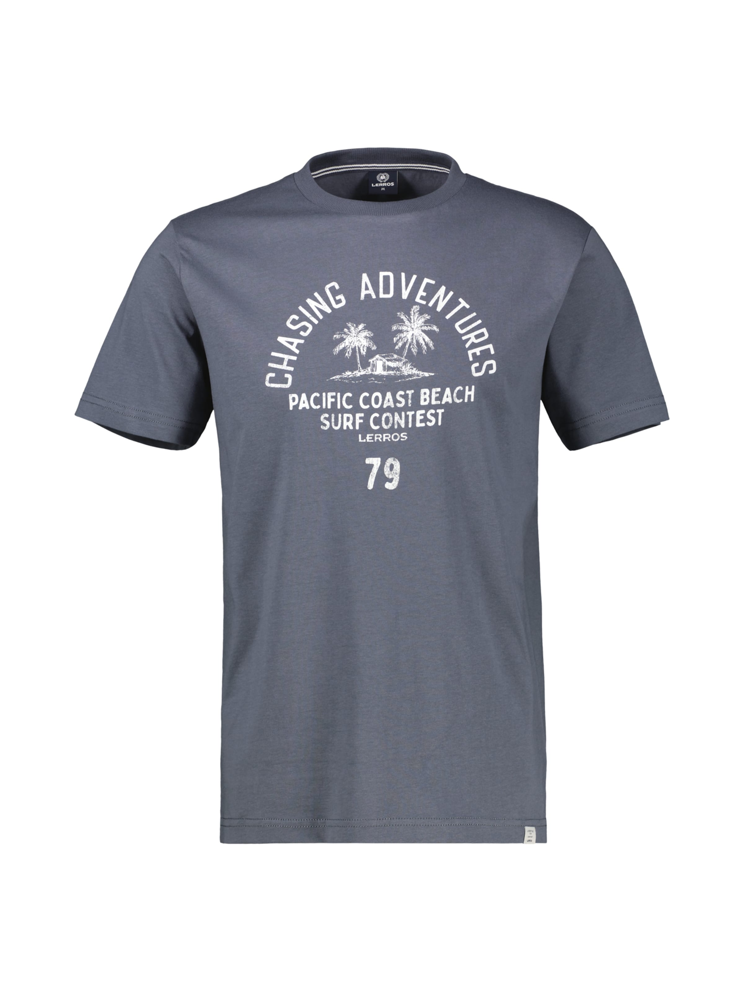LERROS T-Shirt mit O-Neck aus softer Baumwolle mit Summervibe-Print in Grau: Vorderseite