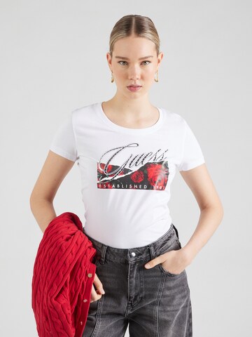 GUESS Koszulka 'ROSES' w kolorze biały: przód