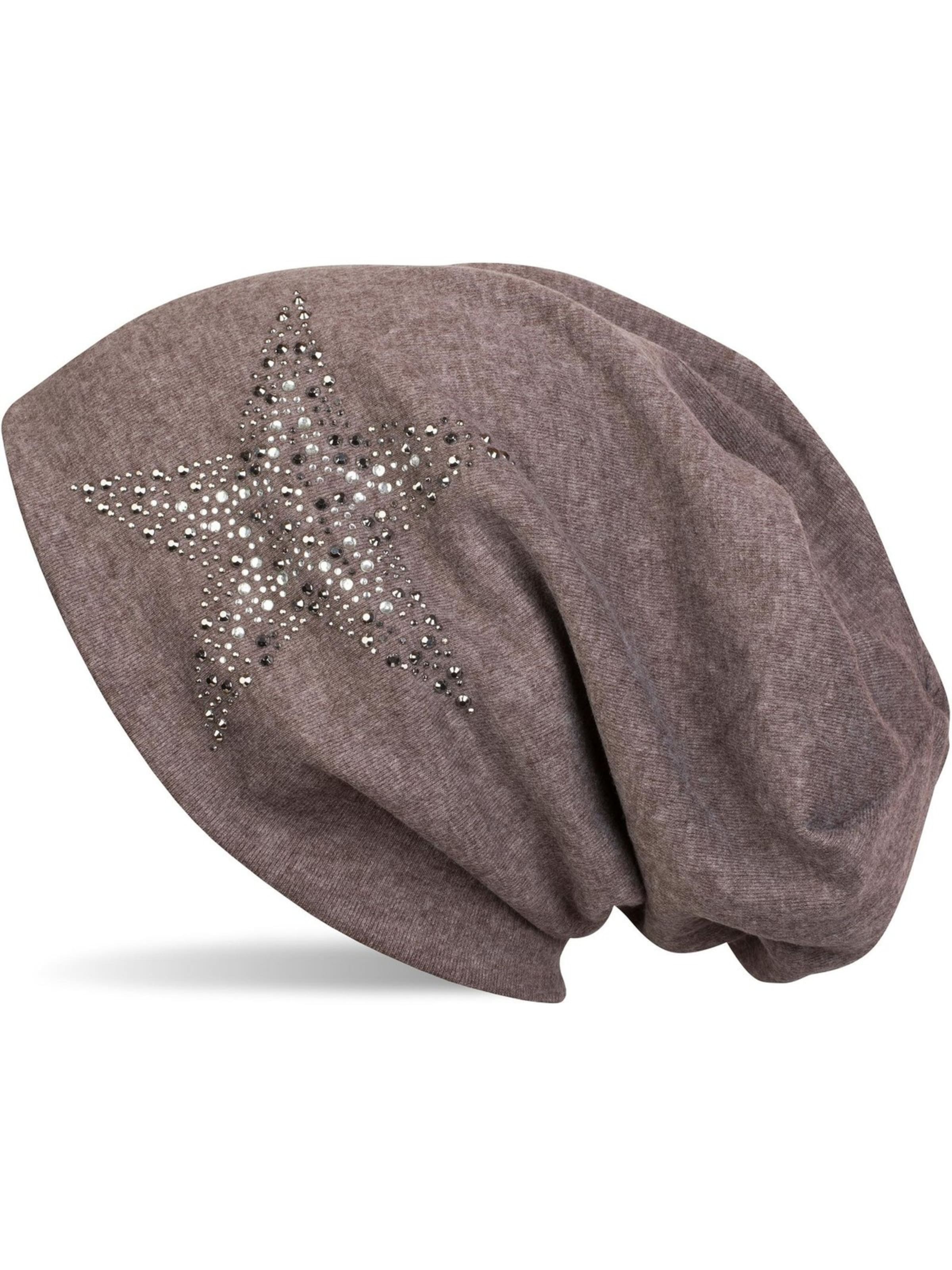 styleBREAKER Beanie 'Beanie Mütze mit Strass Nieten Stern' in Brown: front