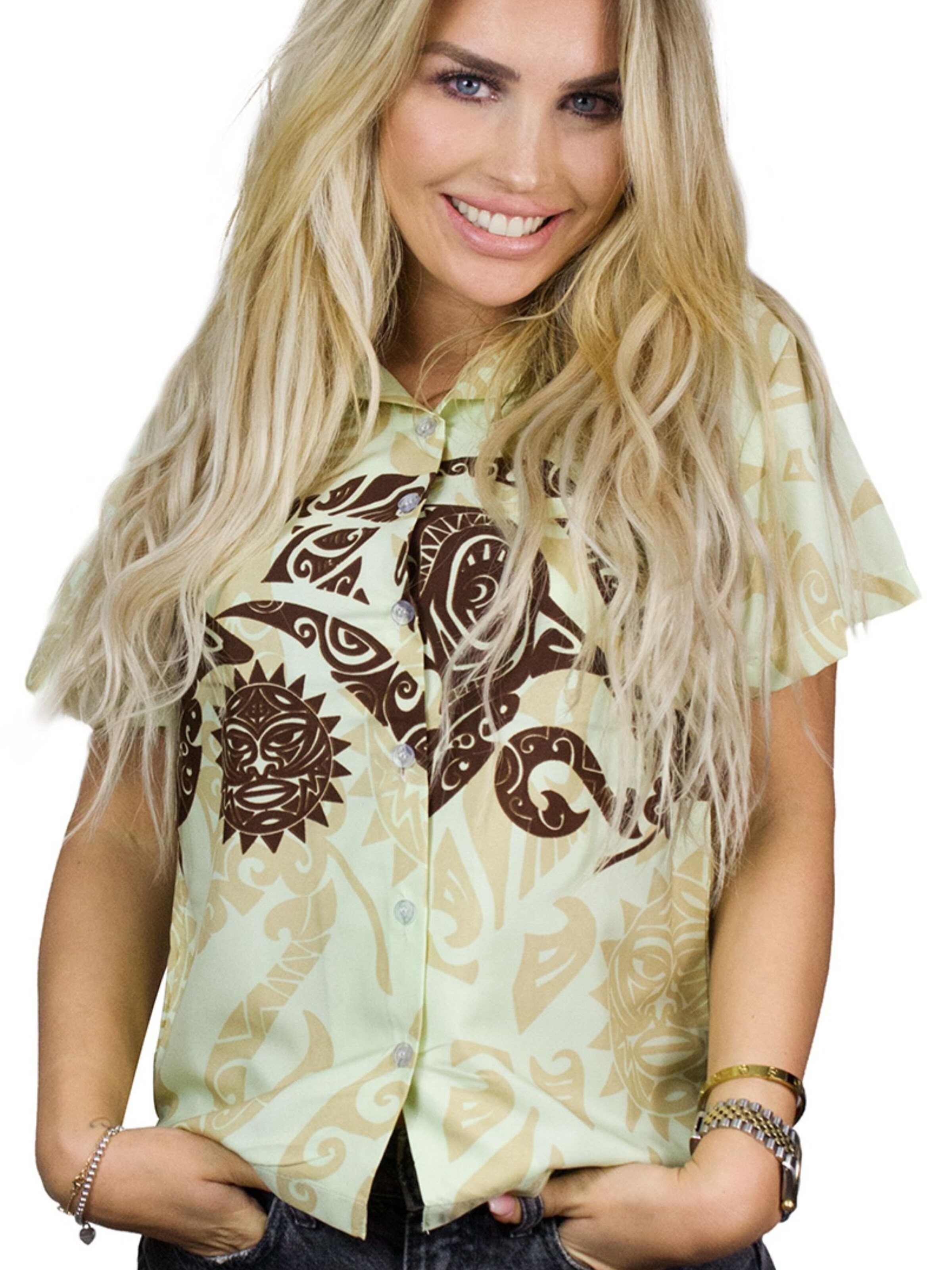 King Kameha Bluse 'Maori Chest'‌‌‌‌‌ in Beige: Vorderseite