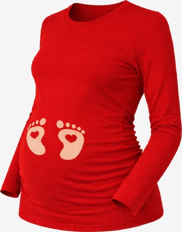 M.M.C. Shirt 'Baby Füße Umstandslangarmshirt' in Red: front