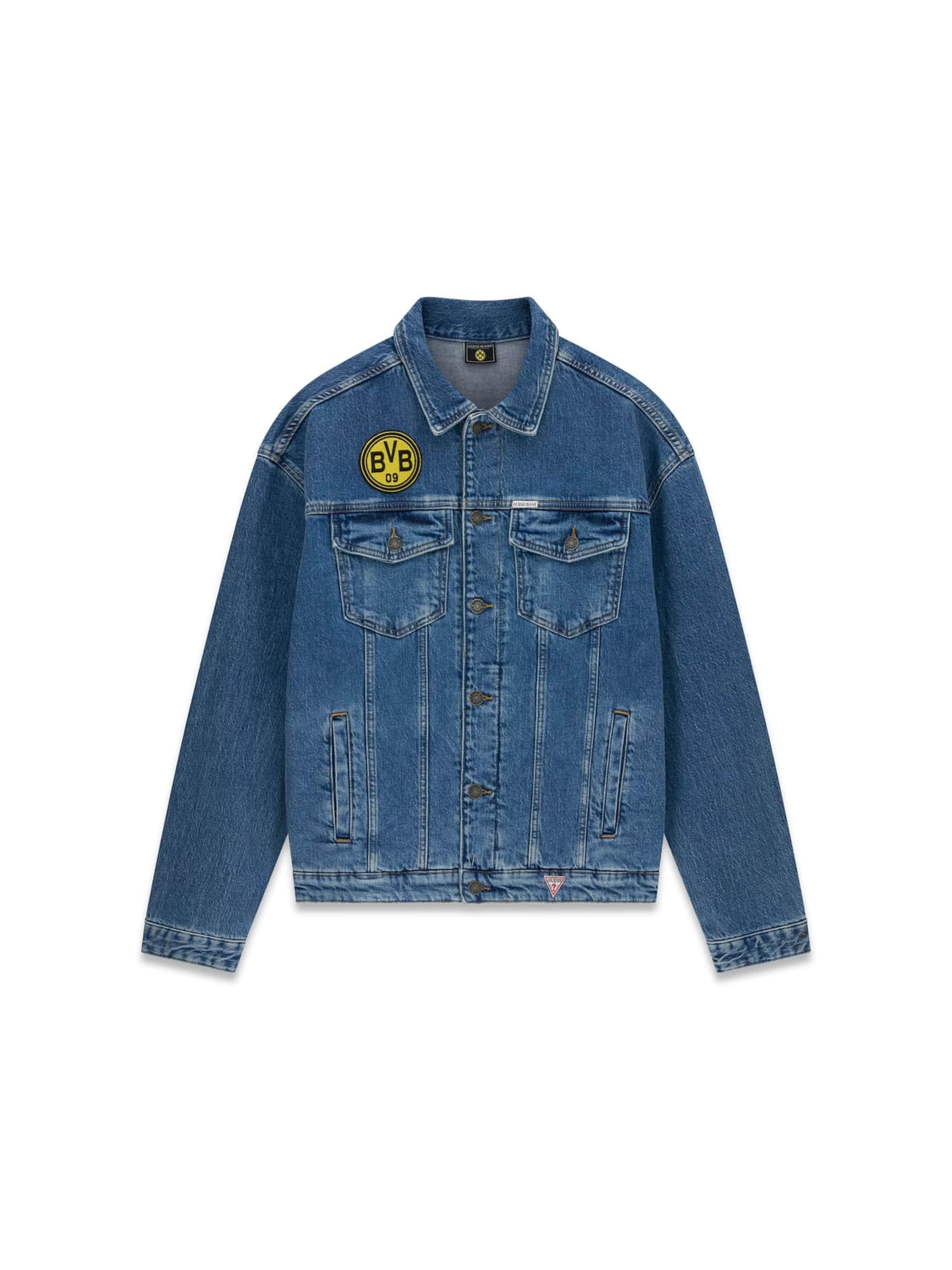 GUESS JEANS Between-Season Jacket 'GJ x BVB' in Blue: front