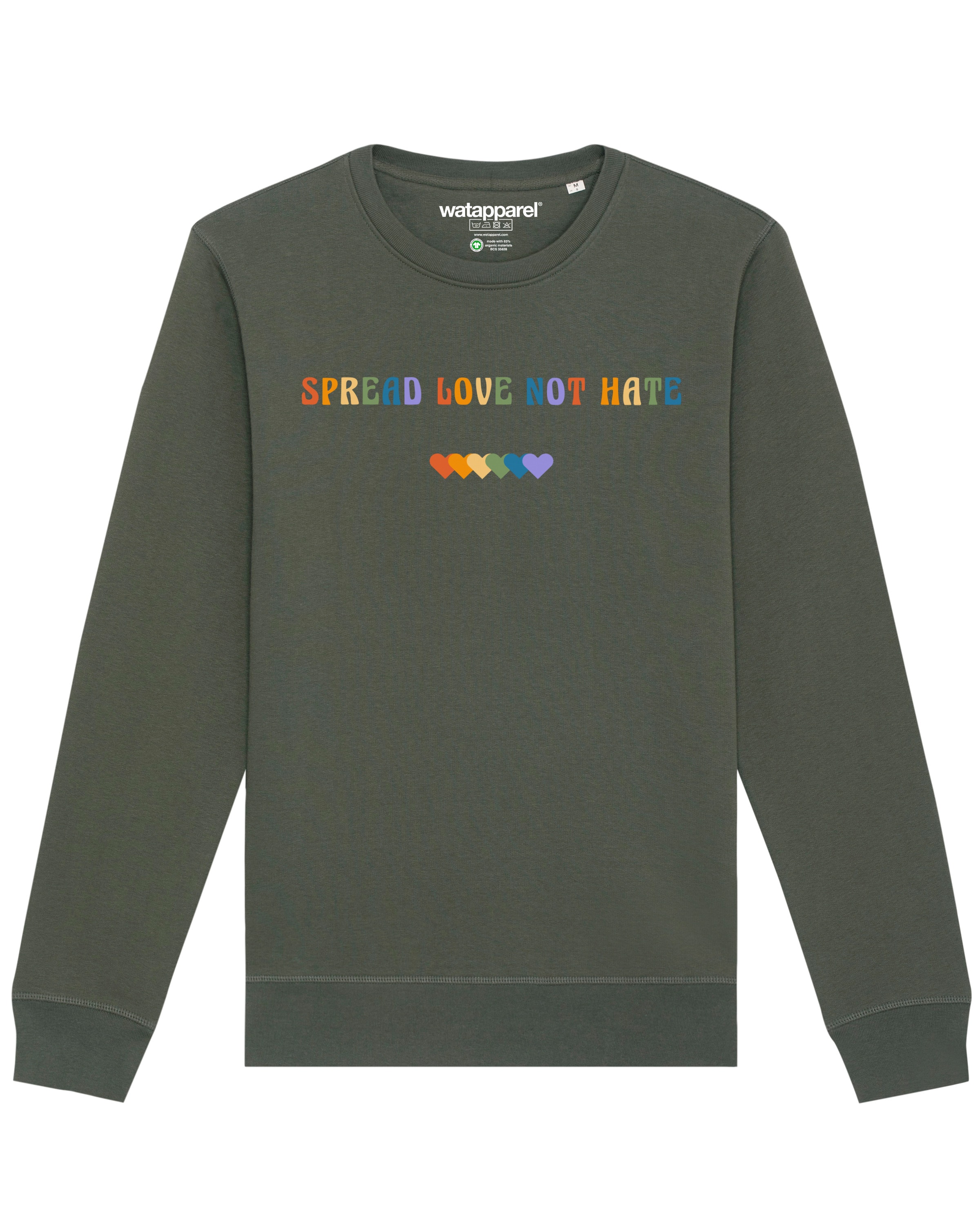 Watapparel Sweatshirt ' Spread Love not Hate ' in Grün: Vorderseite