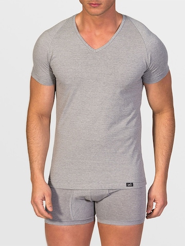 zd ZERO DEFECTS Unterhemd 'V-Neck T-Shirt Egiptian Cotton' in Grau: Vorderseite