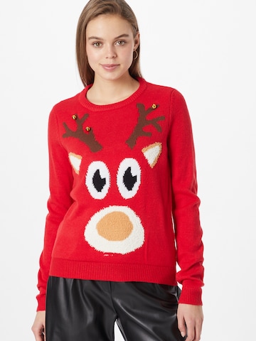 VERO MODA Pulóver 'Jingledeer' - piros: elől