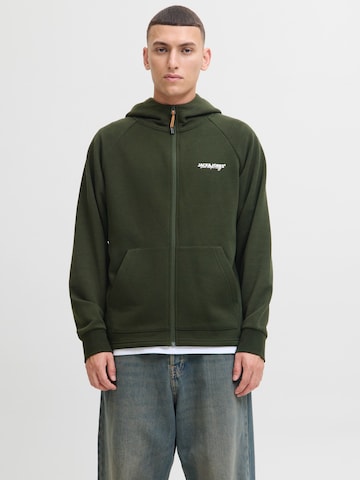 JACK & JONES Кофта на молнии 'JJTHATCHER' в Зеленый: спереди