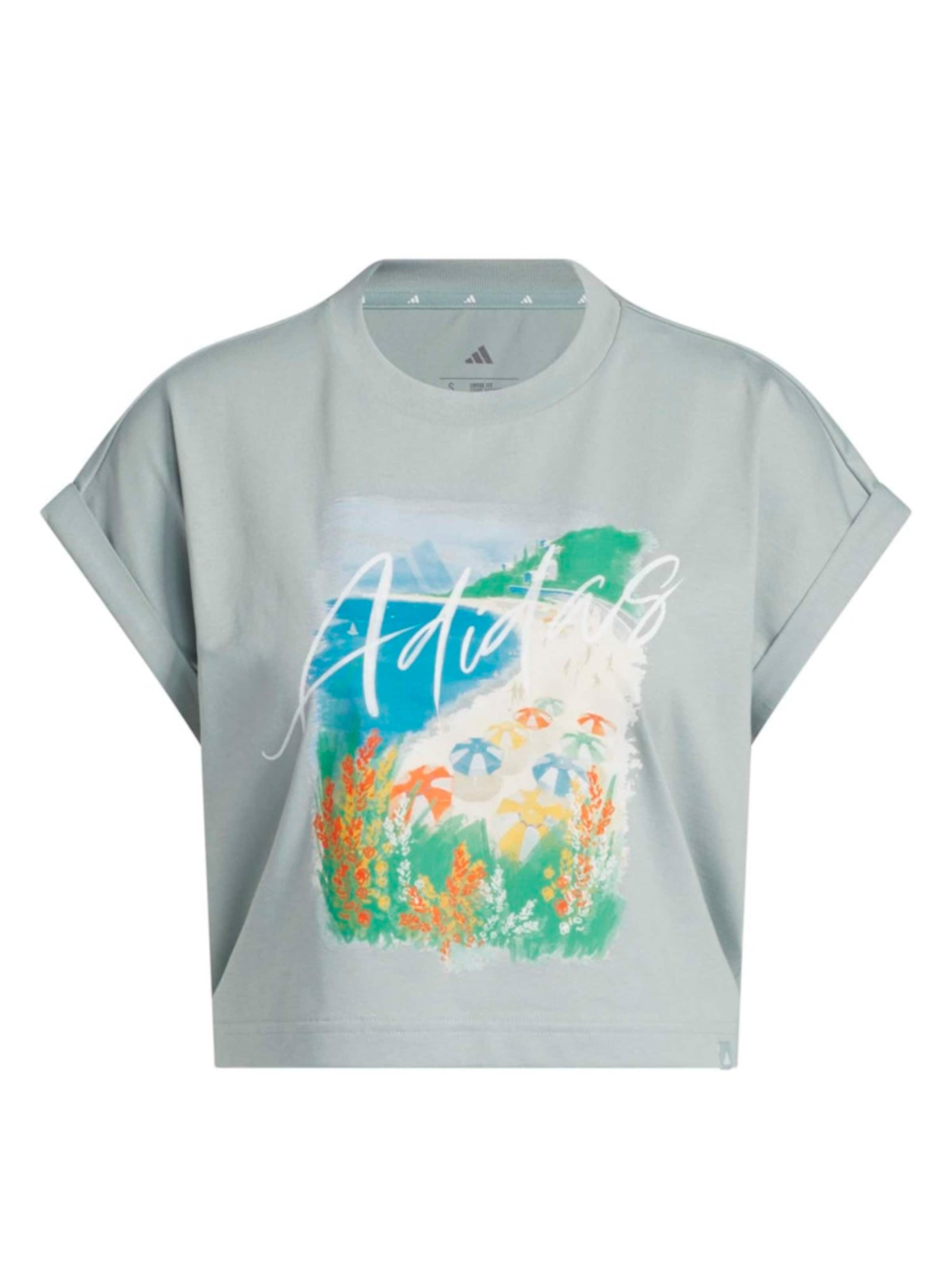 ADIDAS SPORTSWEAR Λειτουργικό μπλουζάκι 'SUMMER ROMANCE' σε αζούρ / πράσινο παστέλ / πορτοκαλί / λευκό, Άποψη προϊόντος