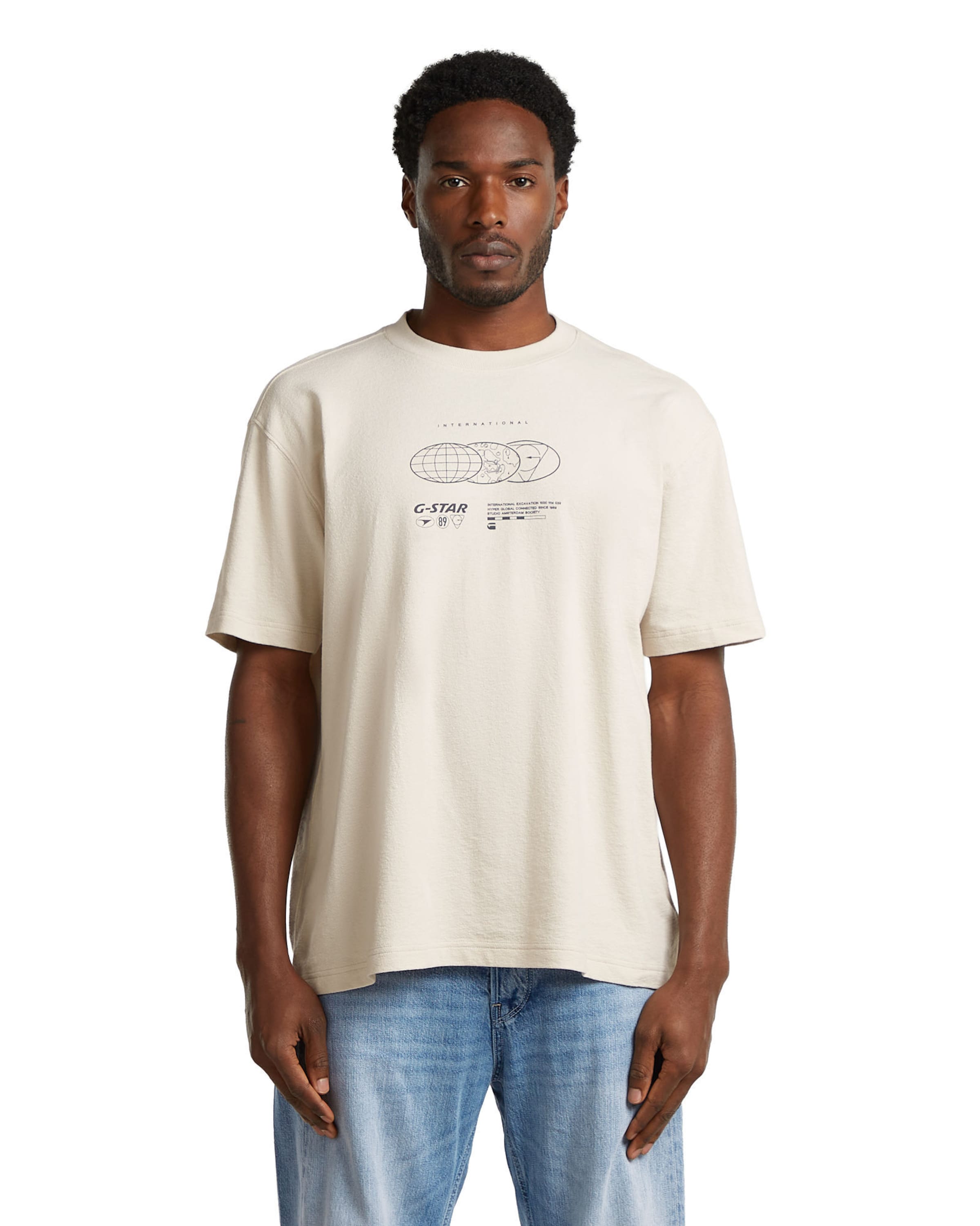 G-STAR T-Shirt - 'Globes Relaxed T-Shirt' in Weiß: Vorderseite
