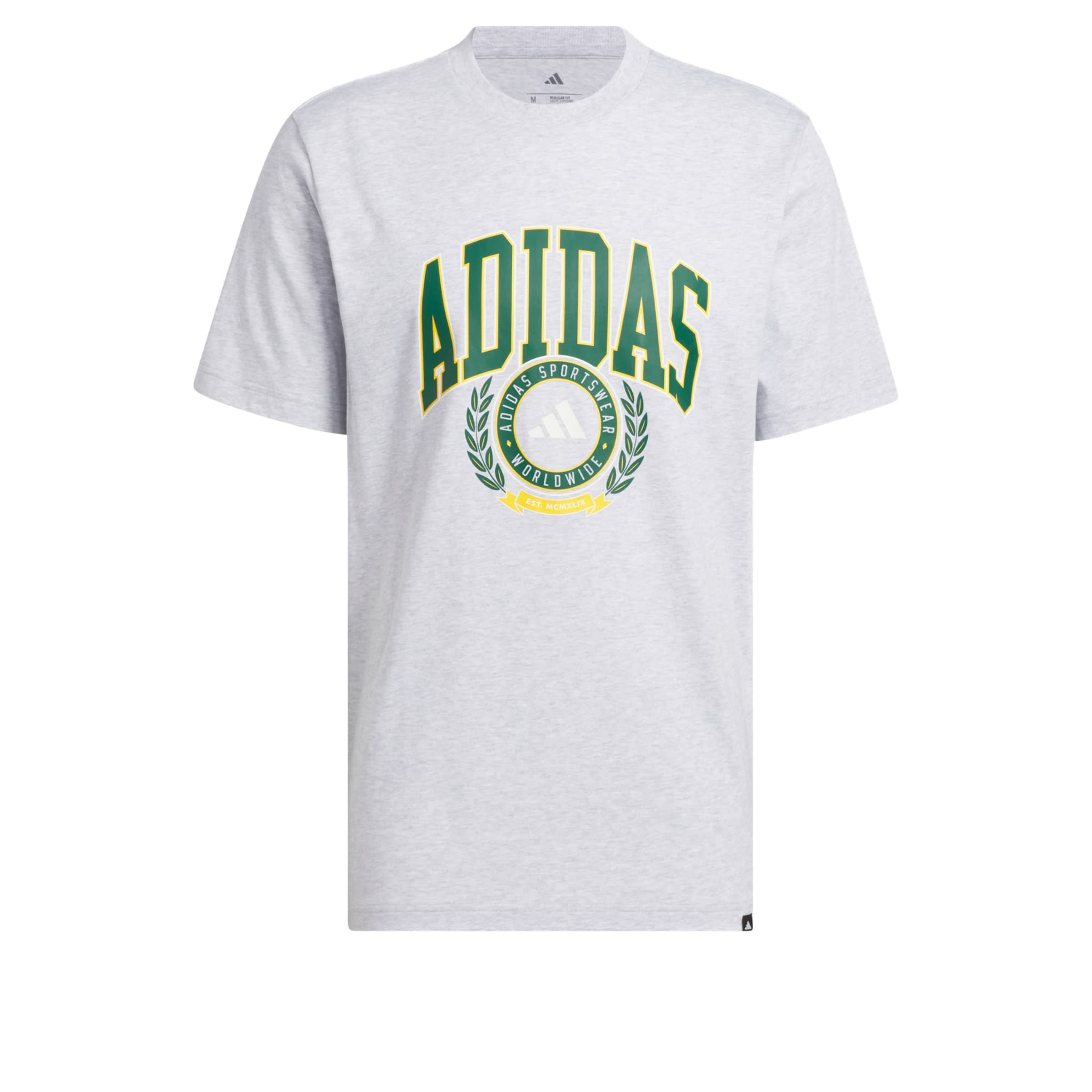 Sportiniai marškinėliai 'Varsity Crest Graphic' iš ADIDAS SPORTSWEAR, spalva – geltona / šviesiai pilka / žalia / balta, Prekių apžvalga