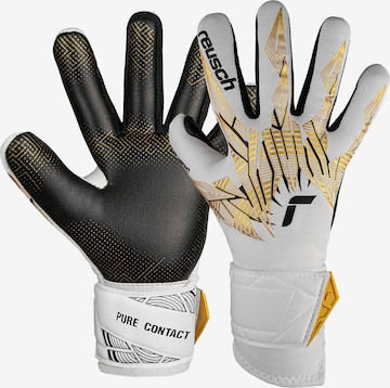 REUSCH Athletic Gloves 'Pure Contact Gold GluePrint' in White: front