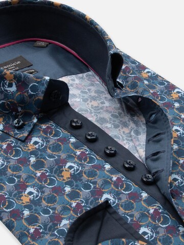 7Camicie Slim fit Zakelijk overhemd 'Donatello Poplin Stretch Man Shirt Blue Yellow' in Blauw